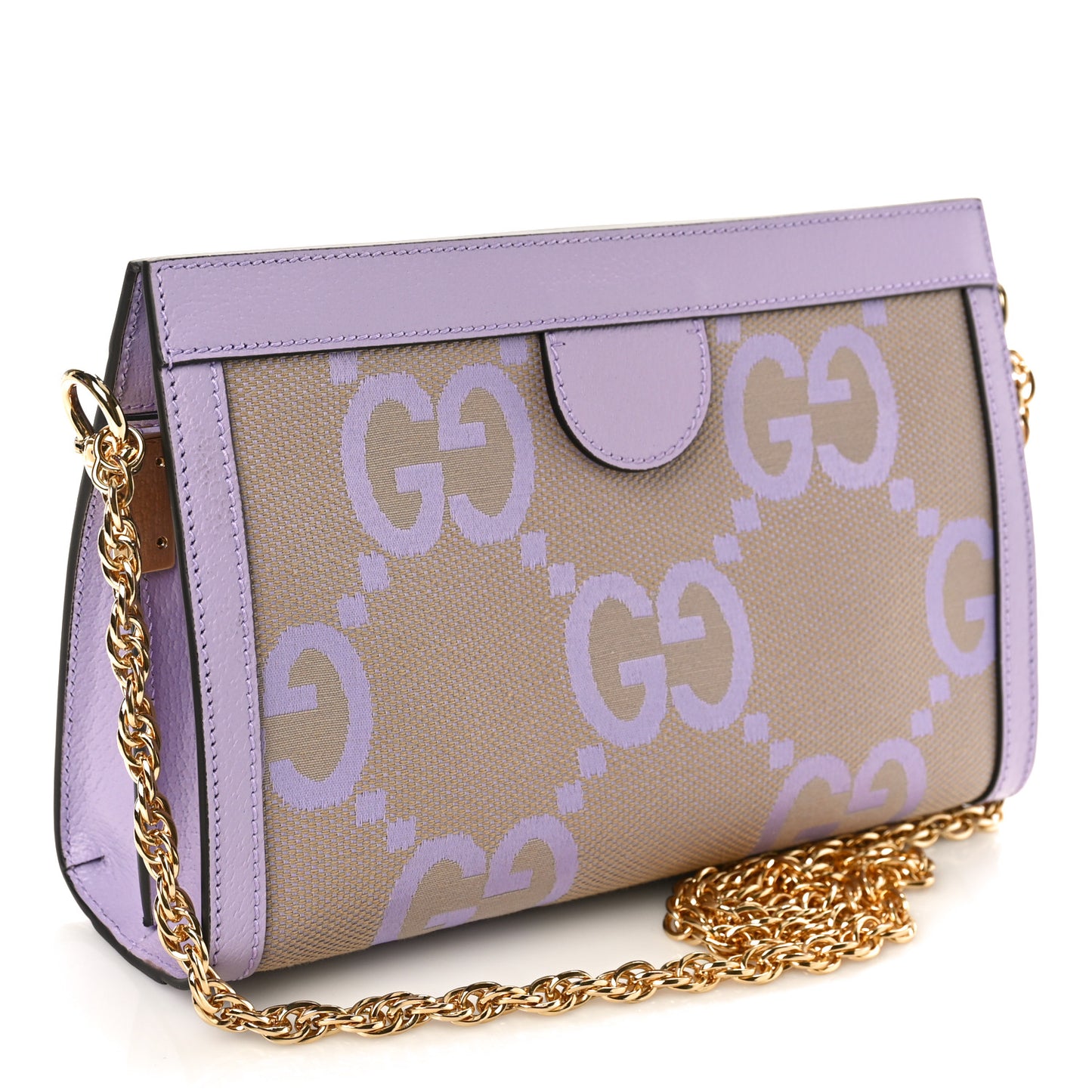 Monogram Jumbo GG Textured Dollar Calfskin Small Ophidia Chain Shoulder Bag Beige Lapis