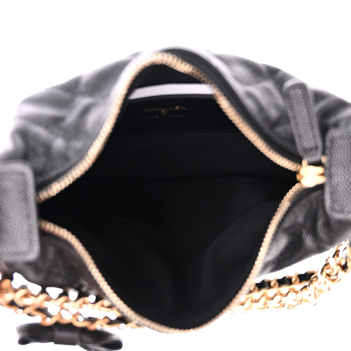 Shiny Caviar Quilted Bow Pouch Hobo Black