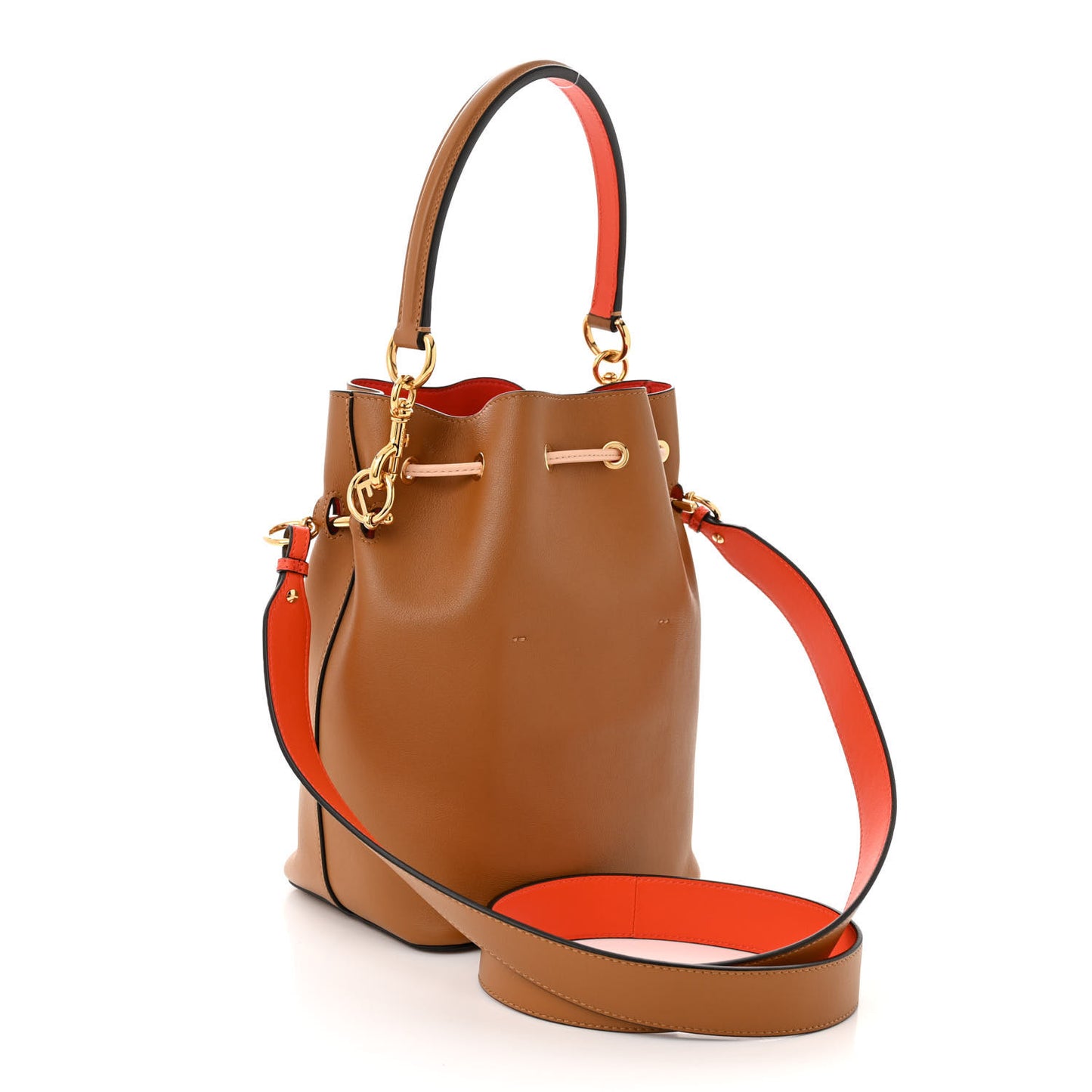 Vitello Grace F is Fendi Stamp Patch Perforated Small Mon Tresor Bucket Bag Nocciola