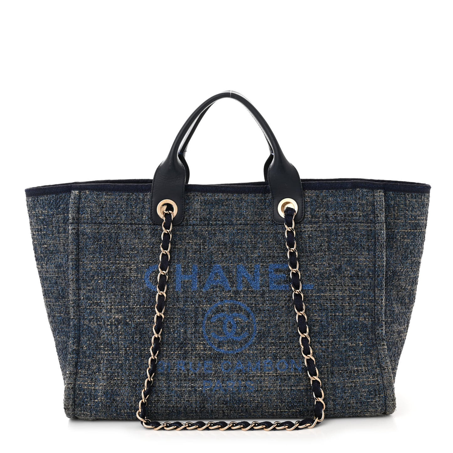 Lurex Canvas Medium Deauville Tote Navy Blue