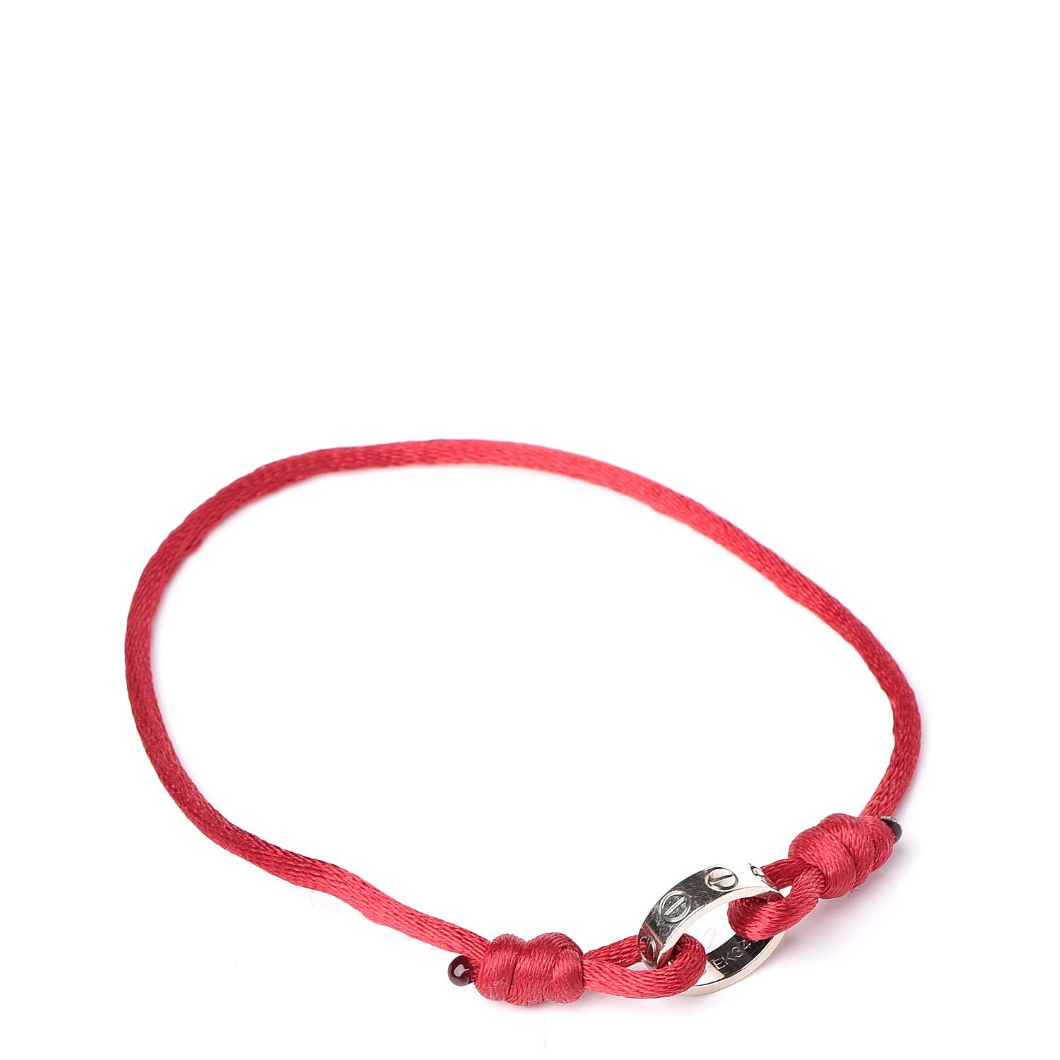 Cartier 18K White Gold Charity LOVE Adjustable Cord Bracelet Red