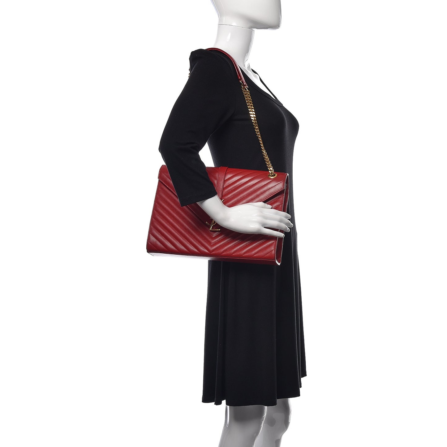 Grain De Poudre Matelasse Chevron Large Monogram Satchel Lipstick Red