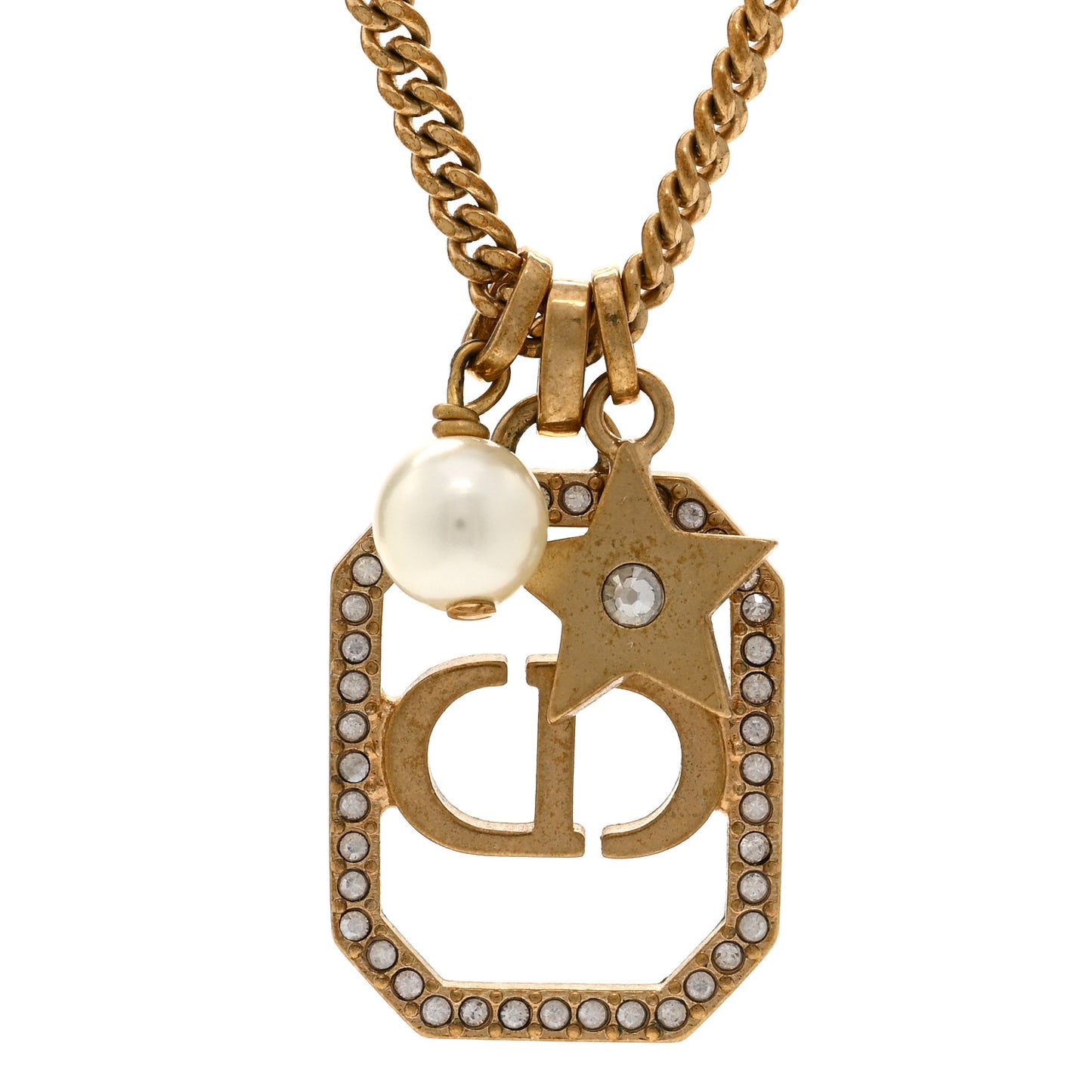 Crystal Pearl CD Star Necklace Gold