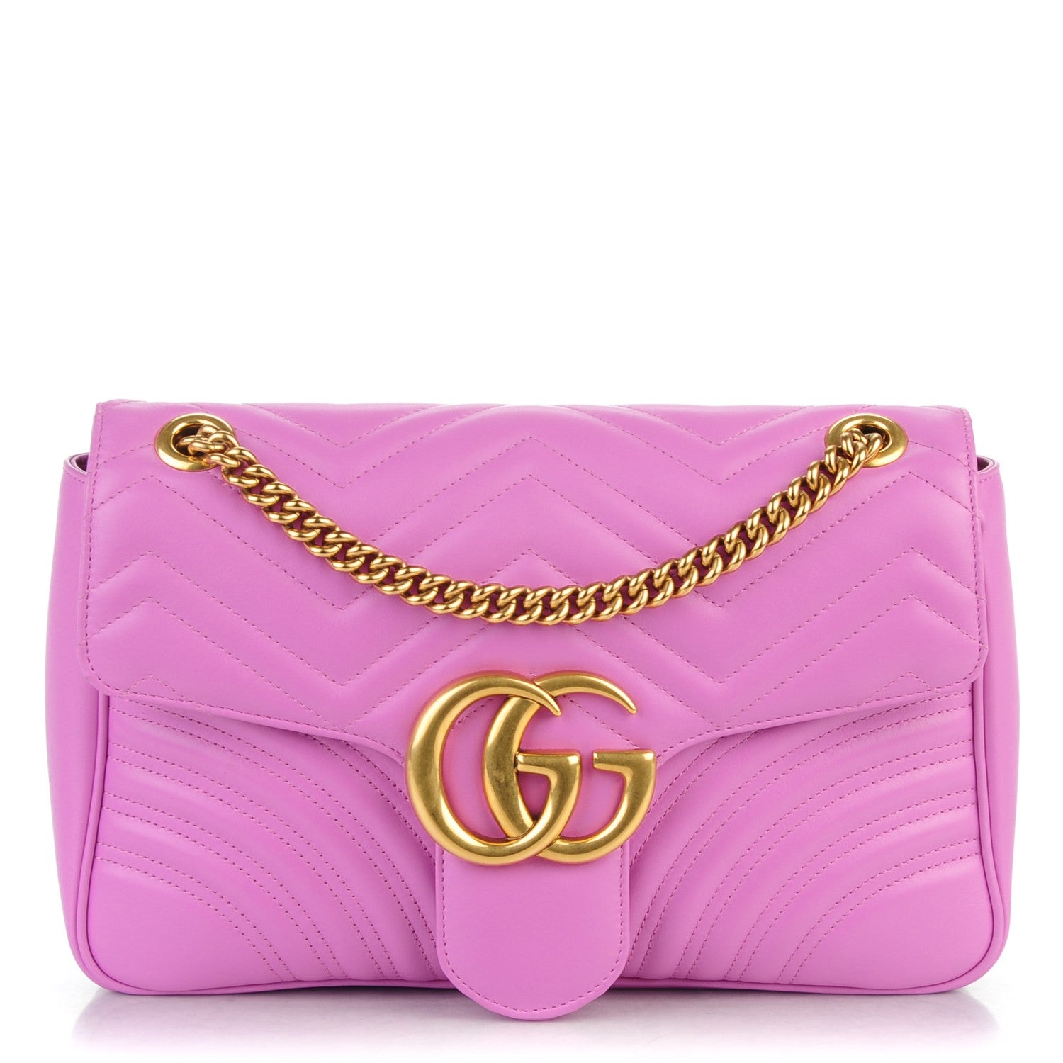Gucci Calfskin Matelasse Medium GG Marmont Shoulder Bag Candy