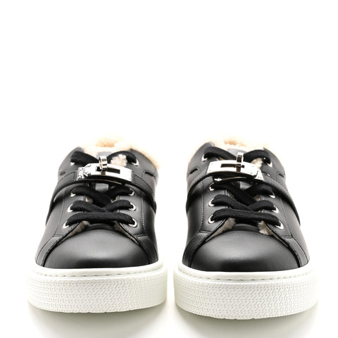 Calfskin Shearling Day Sneakers 36 Black Ecru
