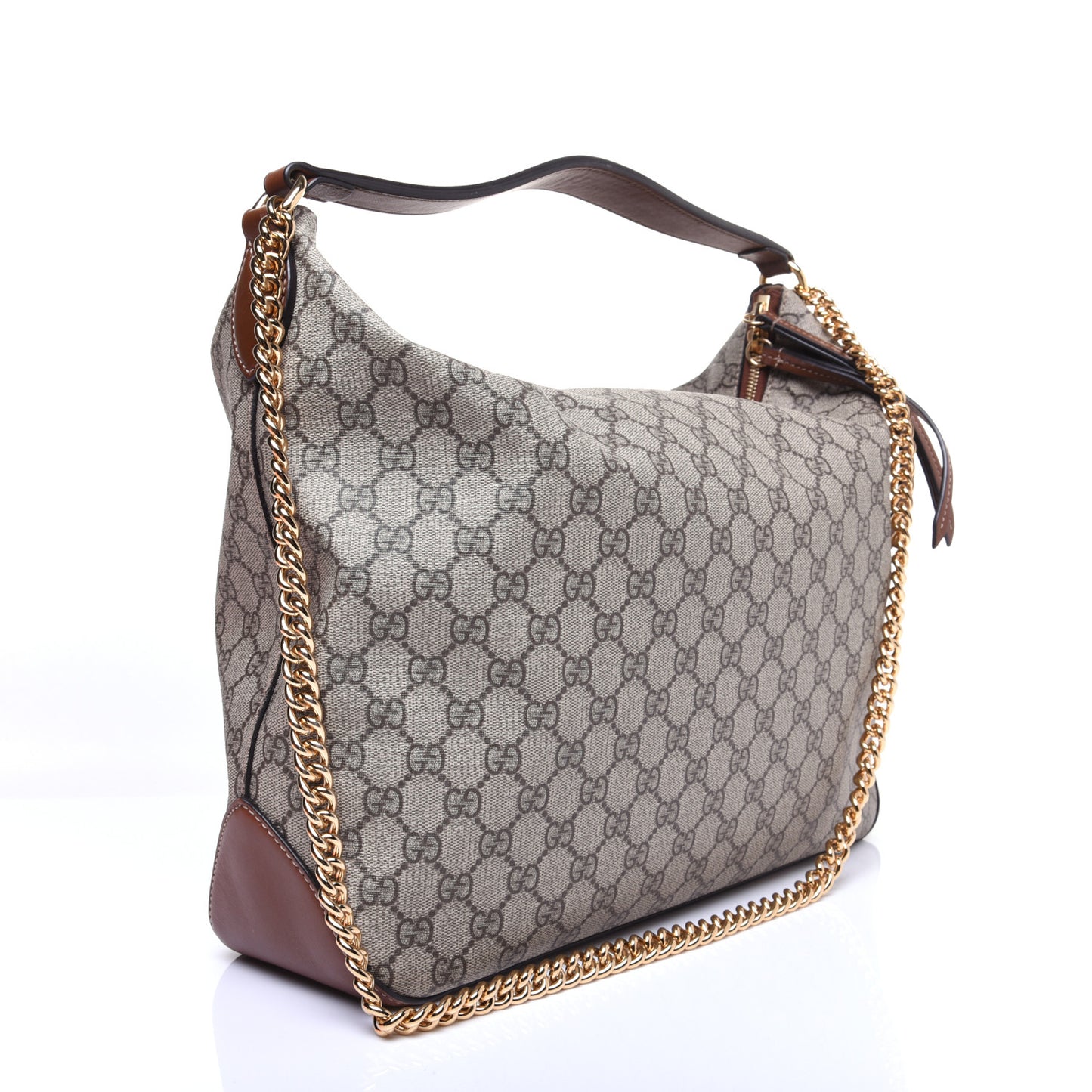 GG Supreme Monogram Large Linea A Hobo Light Brown