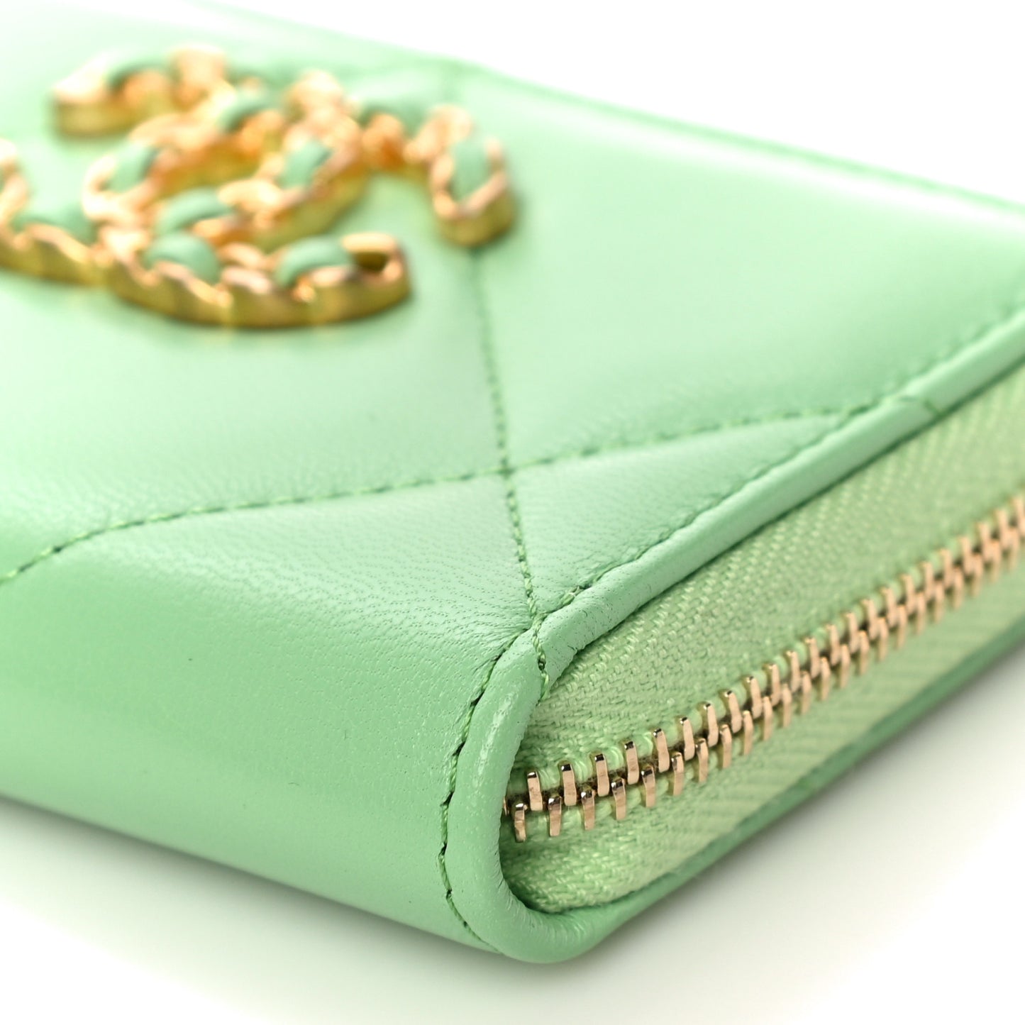 Lambskin Quilted 19 Zip Around Coin Purse Wallet Green