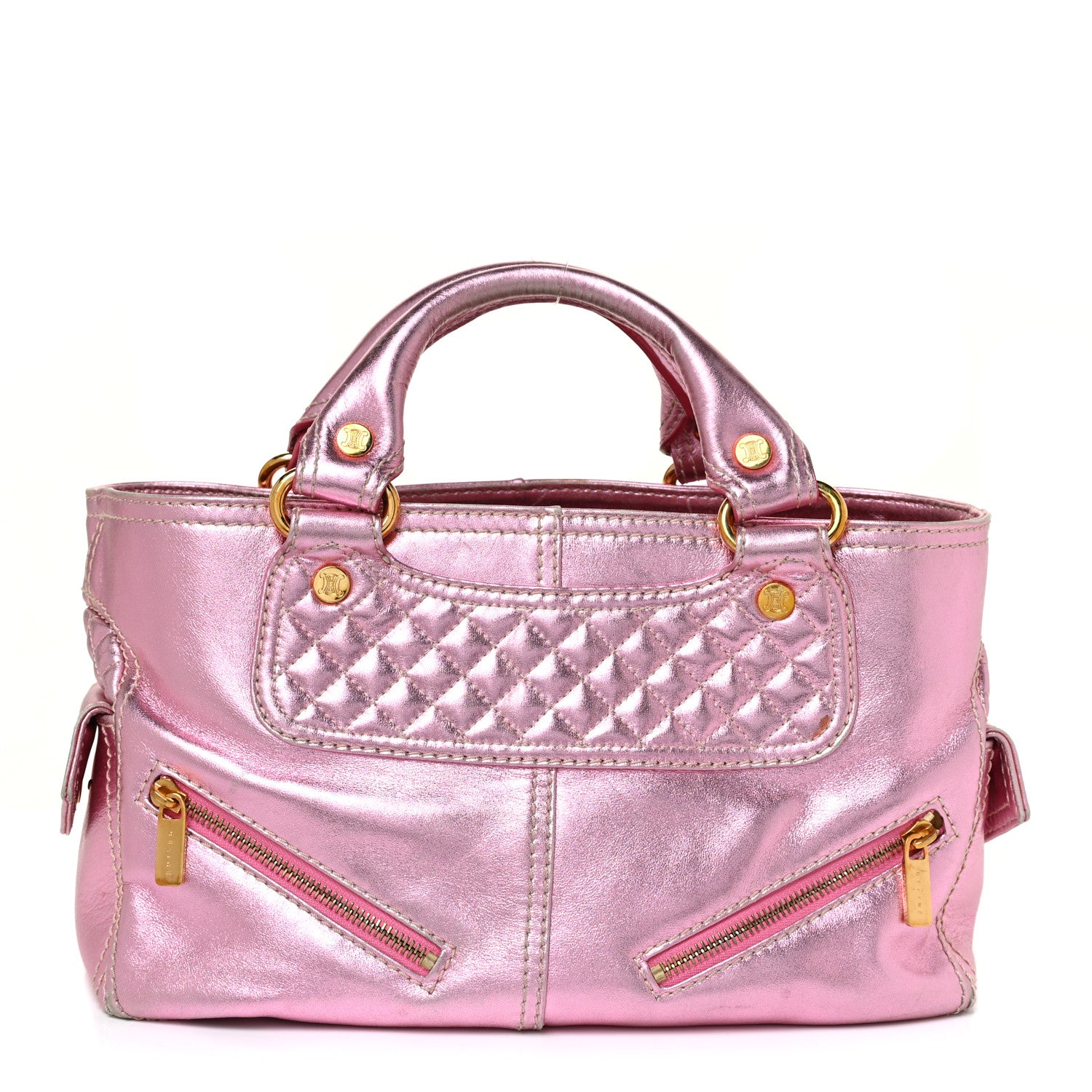 Celine Metallic Lambskin Quilted Boogie Satchel Pink 1069784