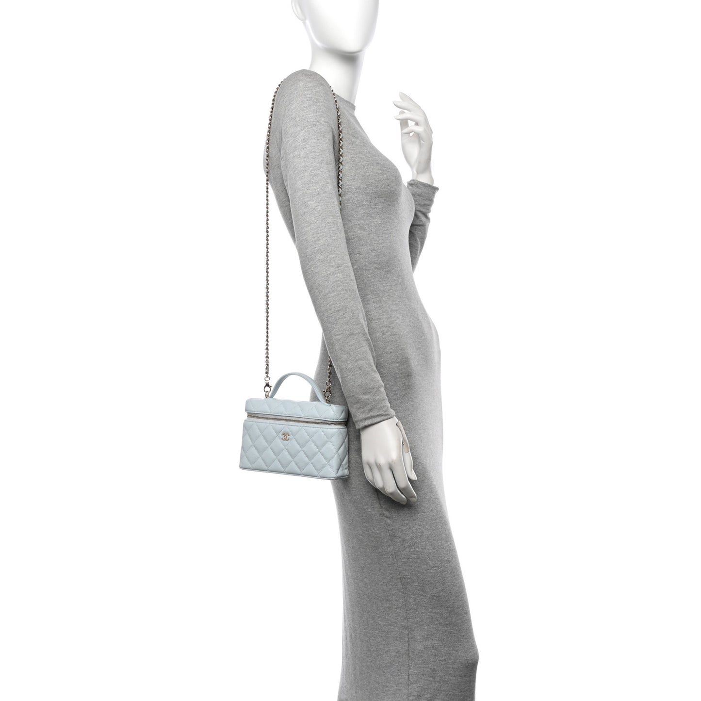 Caviar Quilted Top Handle Slim Vanity With Chain Light Blue