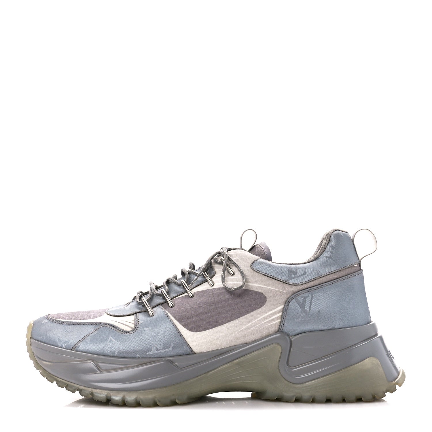 Louis Vuitton Technical Mesh Metallic Monogram Mens Run Away Pulse Sneakers 10.5 Grey 1 of 10