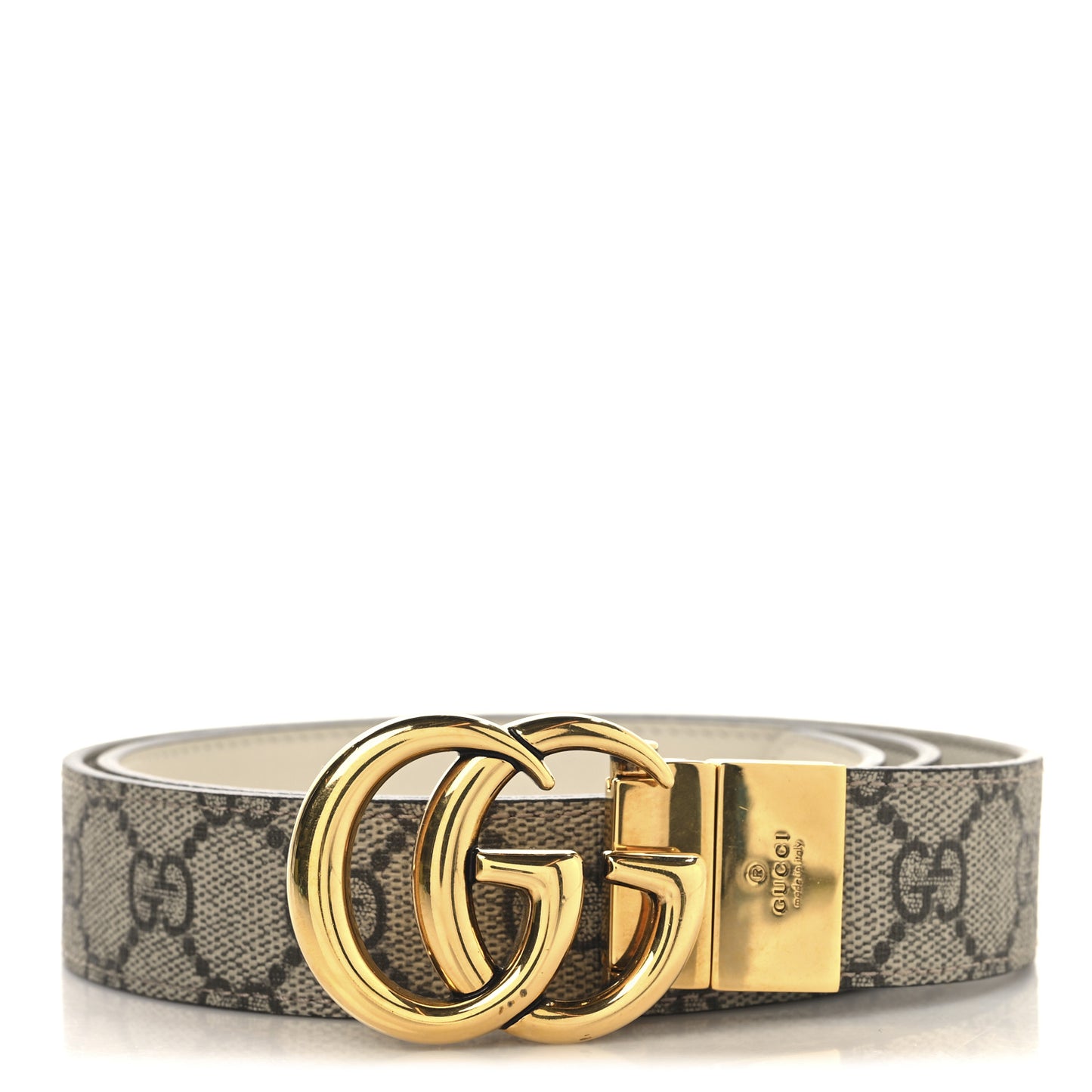 GG Supreme Monogram Plutone Calfskin Double G Reversible 30mm Belt 85 34 Beige Ebony Mystic White
