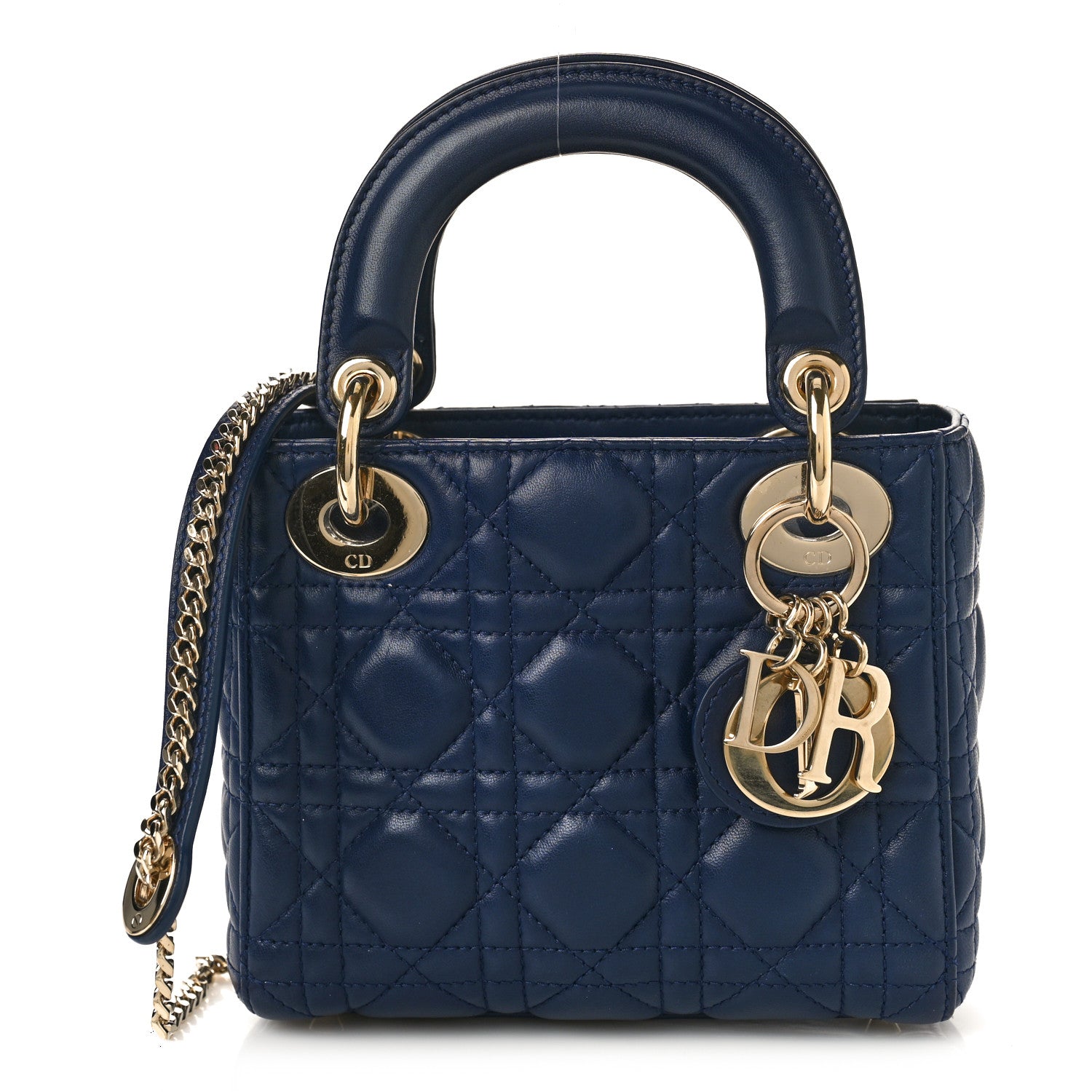 Christian Dior CHRISTIAN DIOR Lambskin Cannage Mini Lady Dior Navy