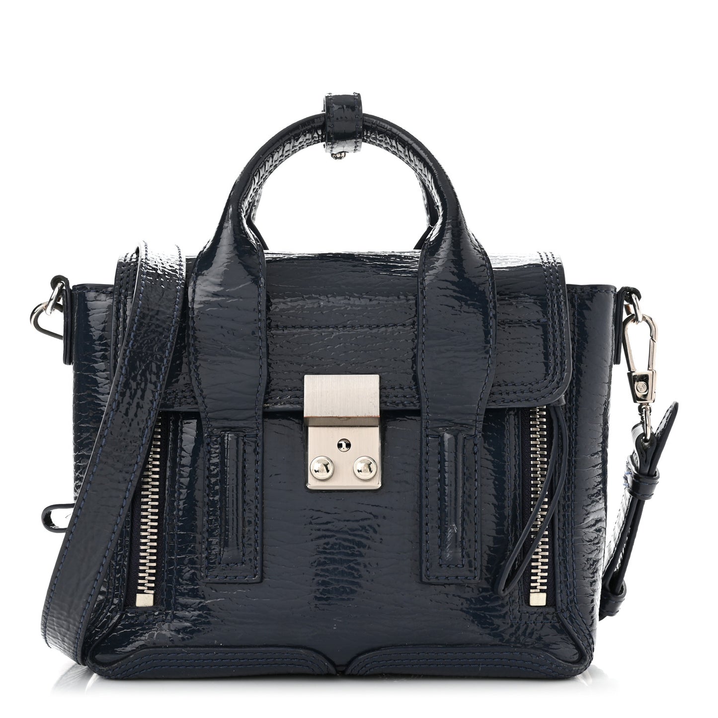 Textured Patent Mini Pashli Satchel Navy