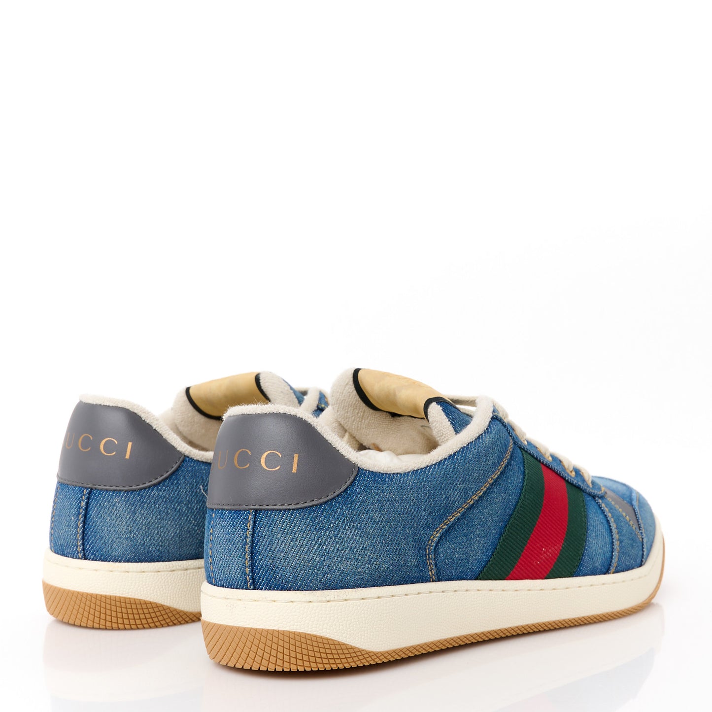 Denim Calfskin Web Mens Screener Sneakers 8.5 Indigo Blue