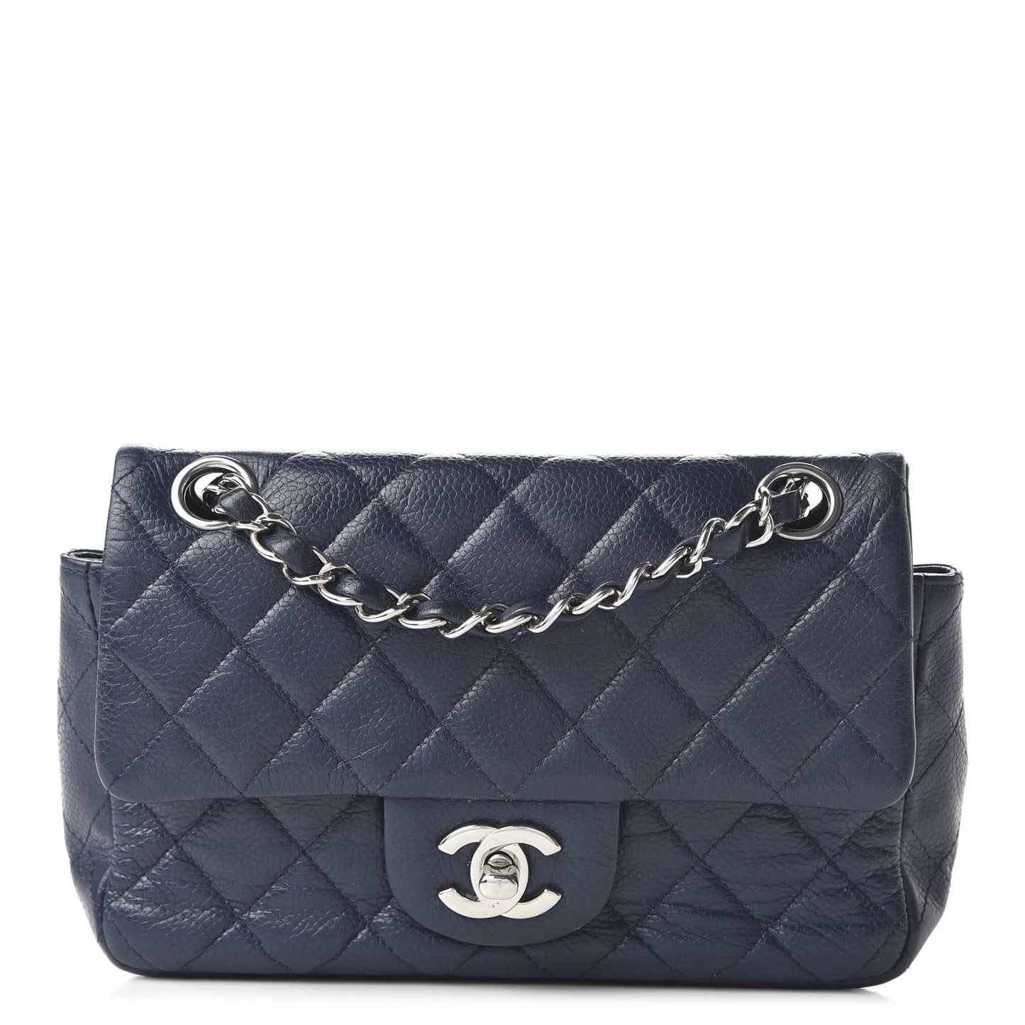 Caviar Quilted Mini Rectangular Flap Navy