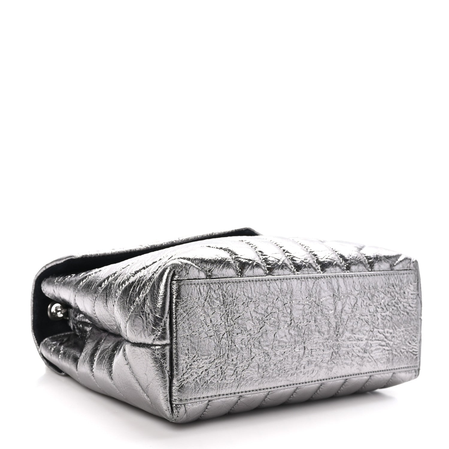 Saint Laurent Metallic Calfskin Y Quilted Monogram Small Loulou Chain Satchel Acciaio 4 of 11