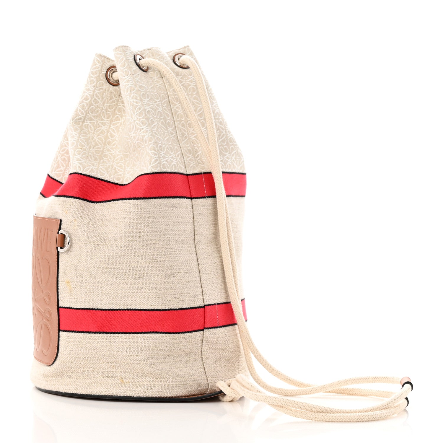 Loewe Calfskin Jacquard Linen Anagram Paulas Ibiza Small Sailor Bag Tan Ecru Red 3 of 12