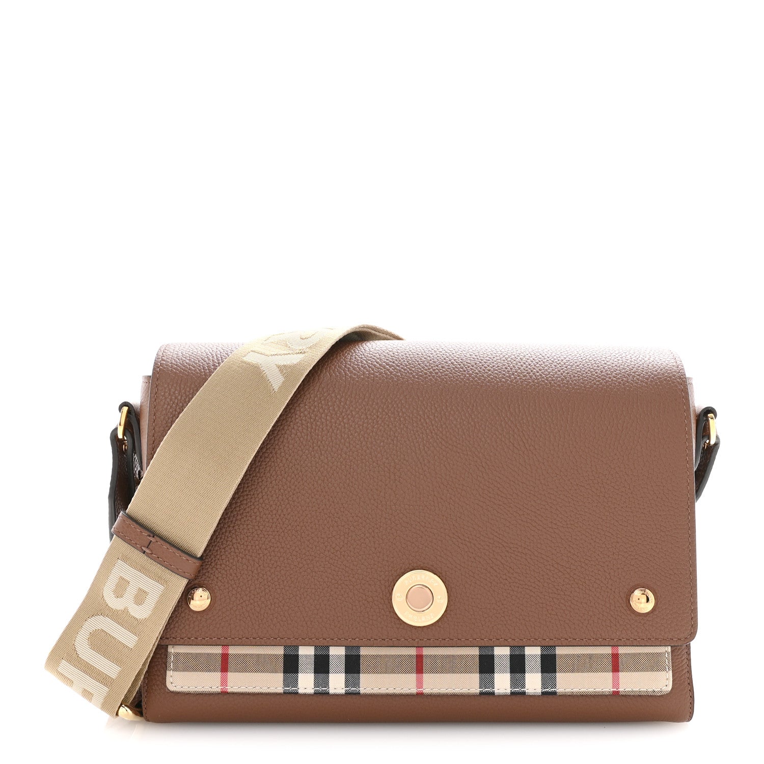 Burberry Grainy Calfskin Vintage Check Note Crossbody Bag Malt