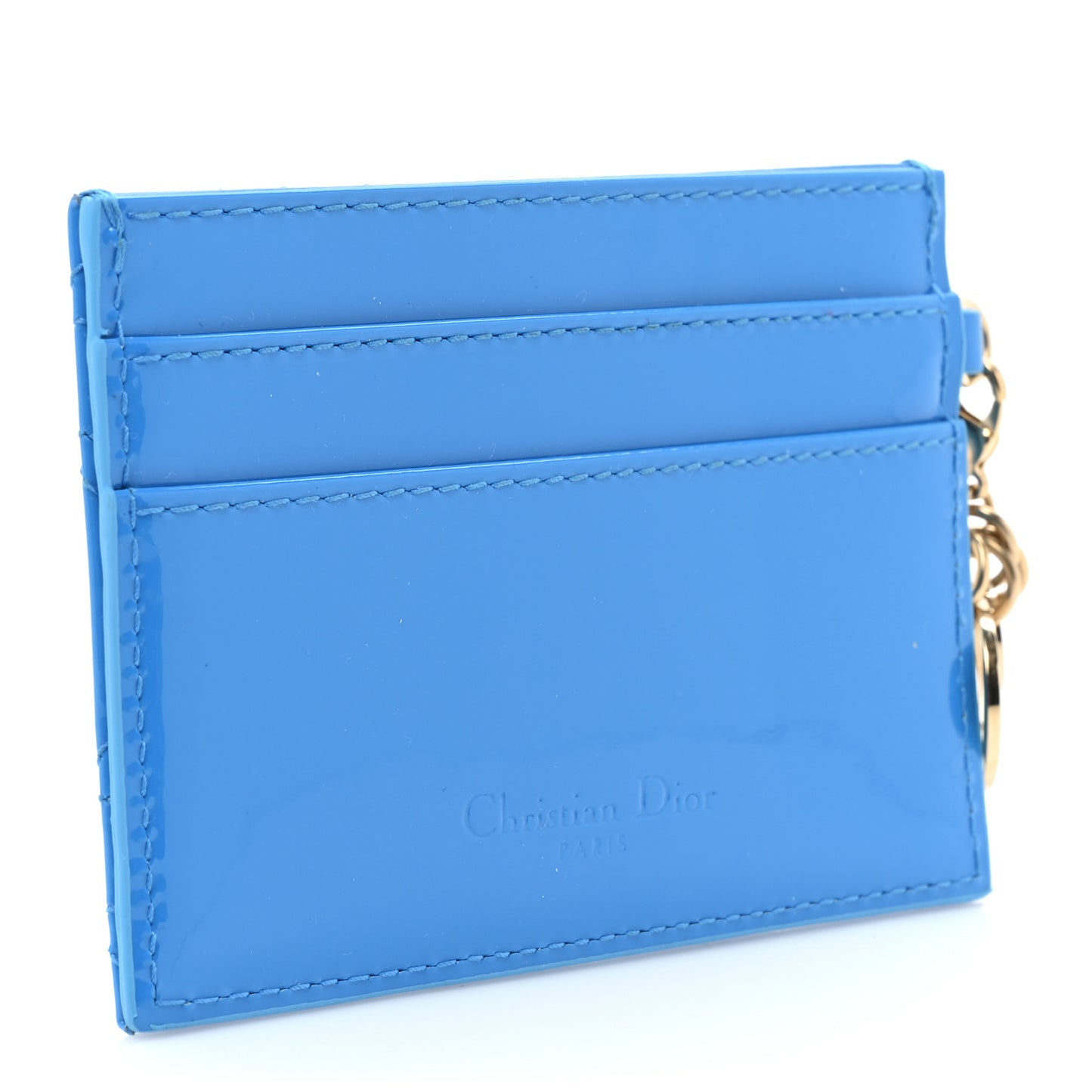 Patent Cannage Lady Dior Card Holder Blue