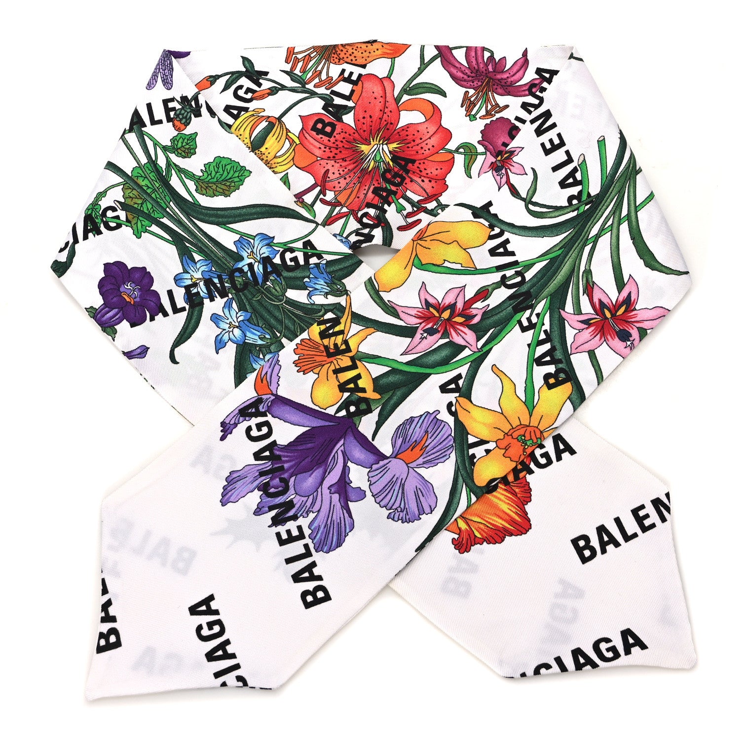 GUCCI BALENCIAGAロゴストール Gucci X BALENCIAGA Silk Twilly Allover Logo Print Floral Scarf