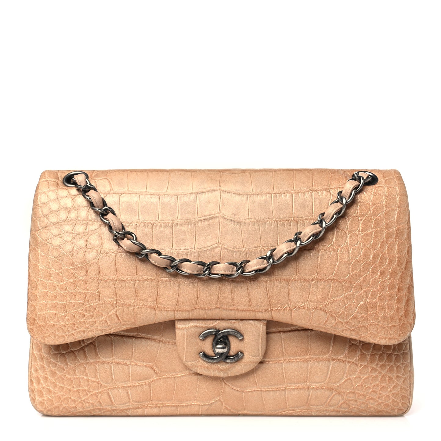 Iridescent Alligator Jumbo Double Flap Beige