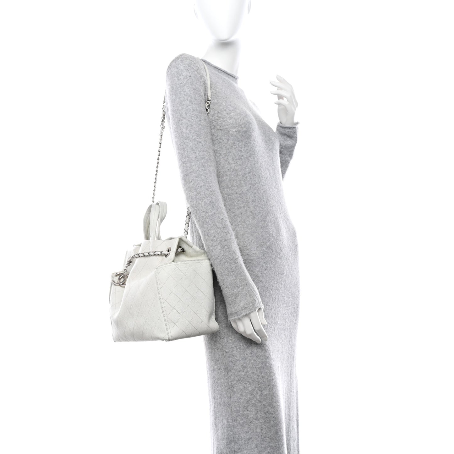 Grained Calfskin CC Pocket Tote White
