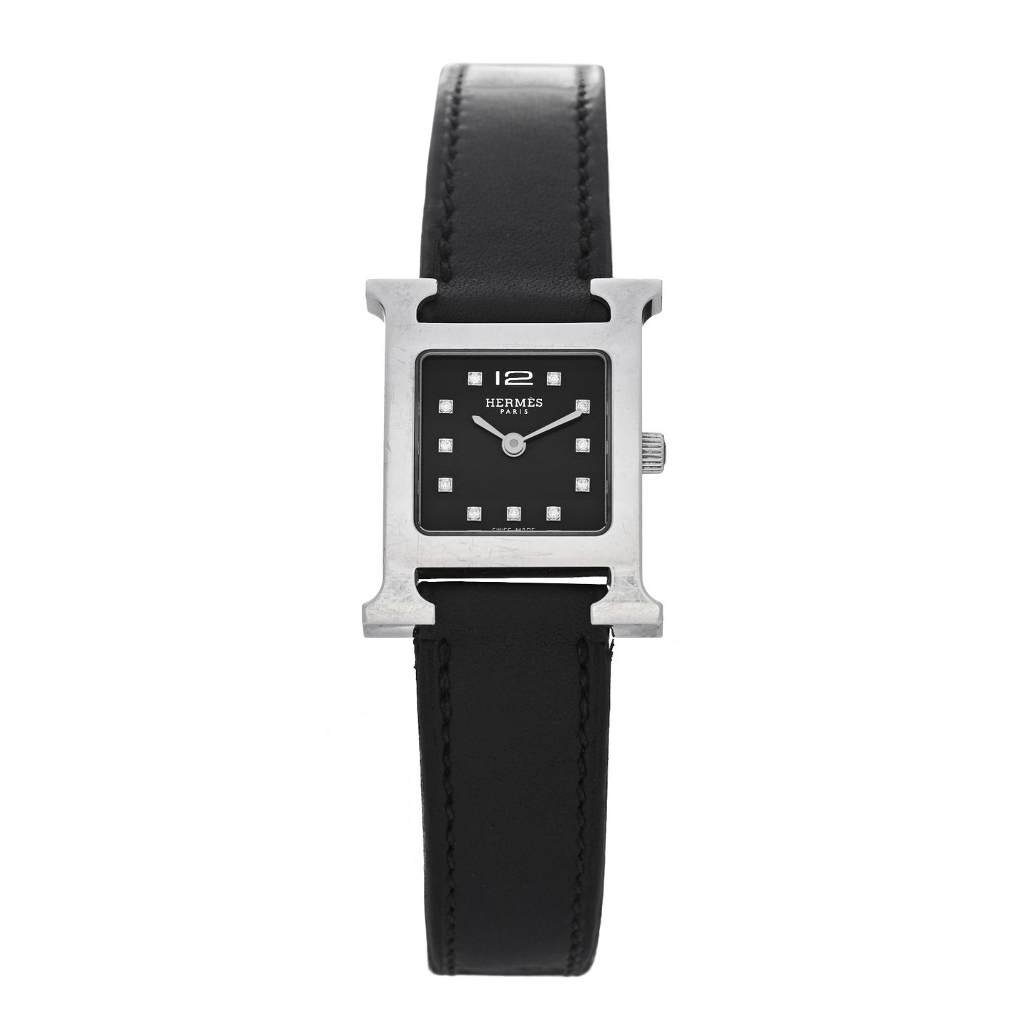 Stainless Steel Barenia Diamond 21mm Heure H Hour Quartz Watch Noir
