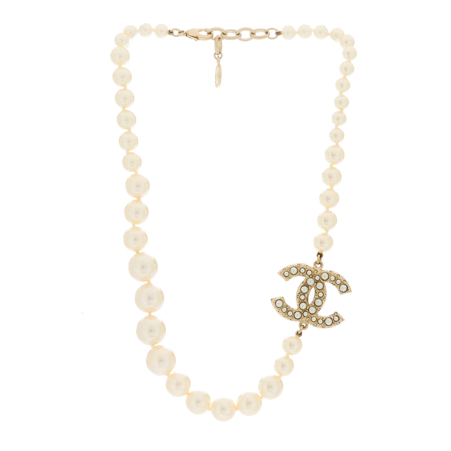 Graduated Pearl CC Short Necklace Gold