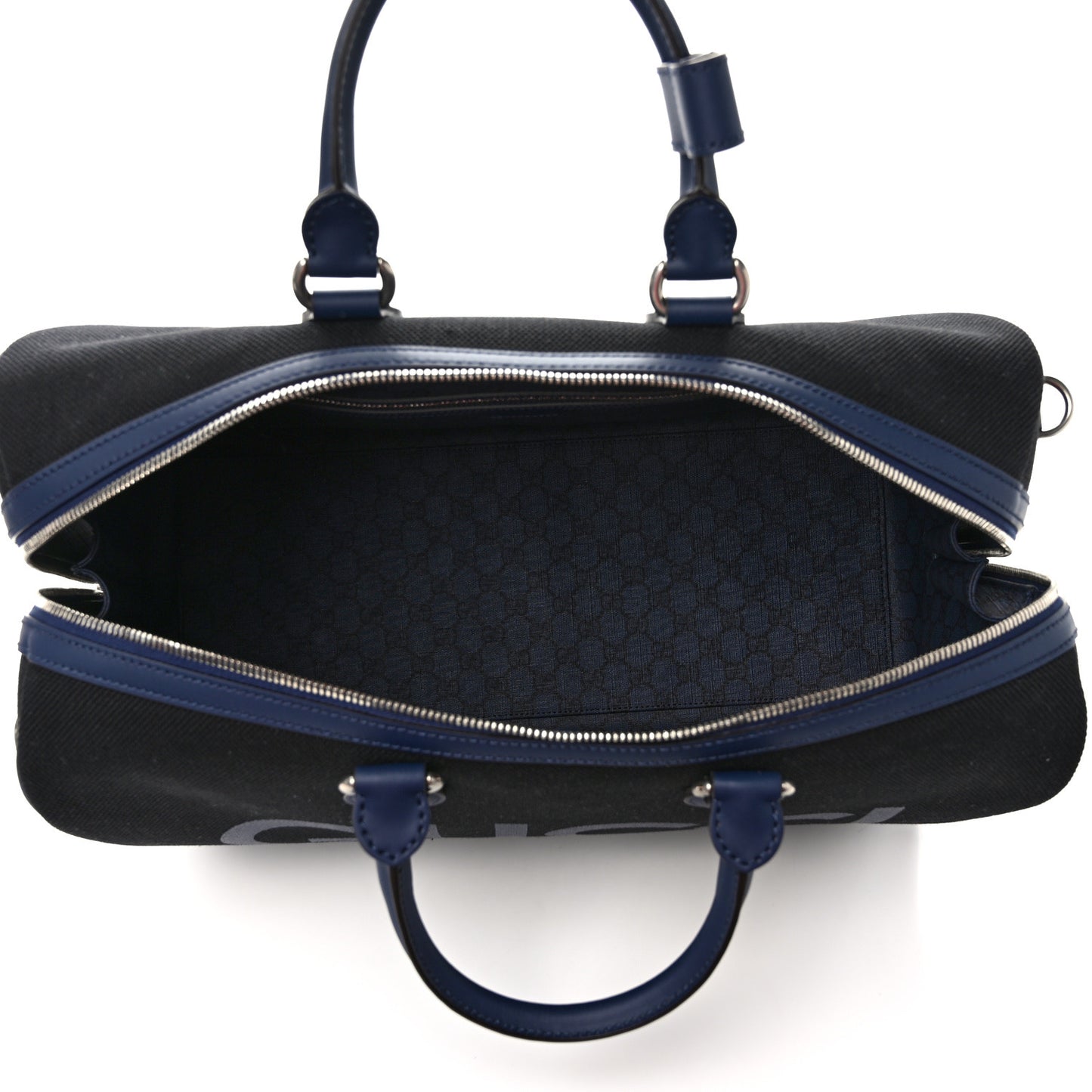 Canvas Calfskin Gucci Print Logo Large Duffle Bag Blue