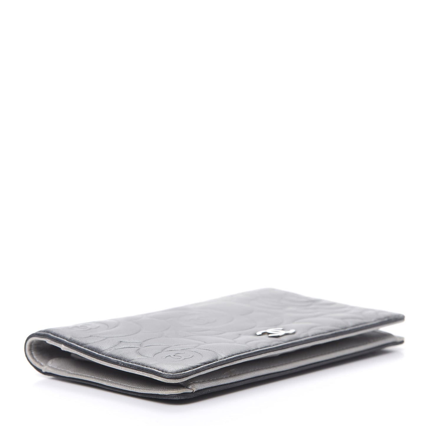 Lambskin Camellia Embossed Yen Wallet Black