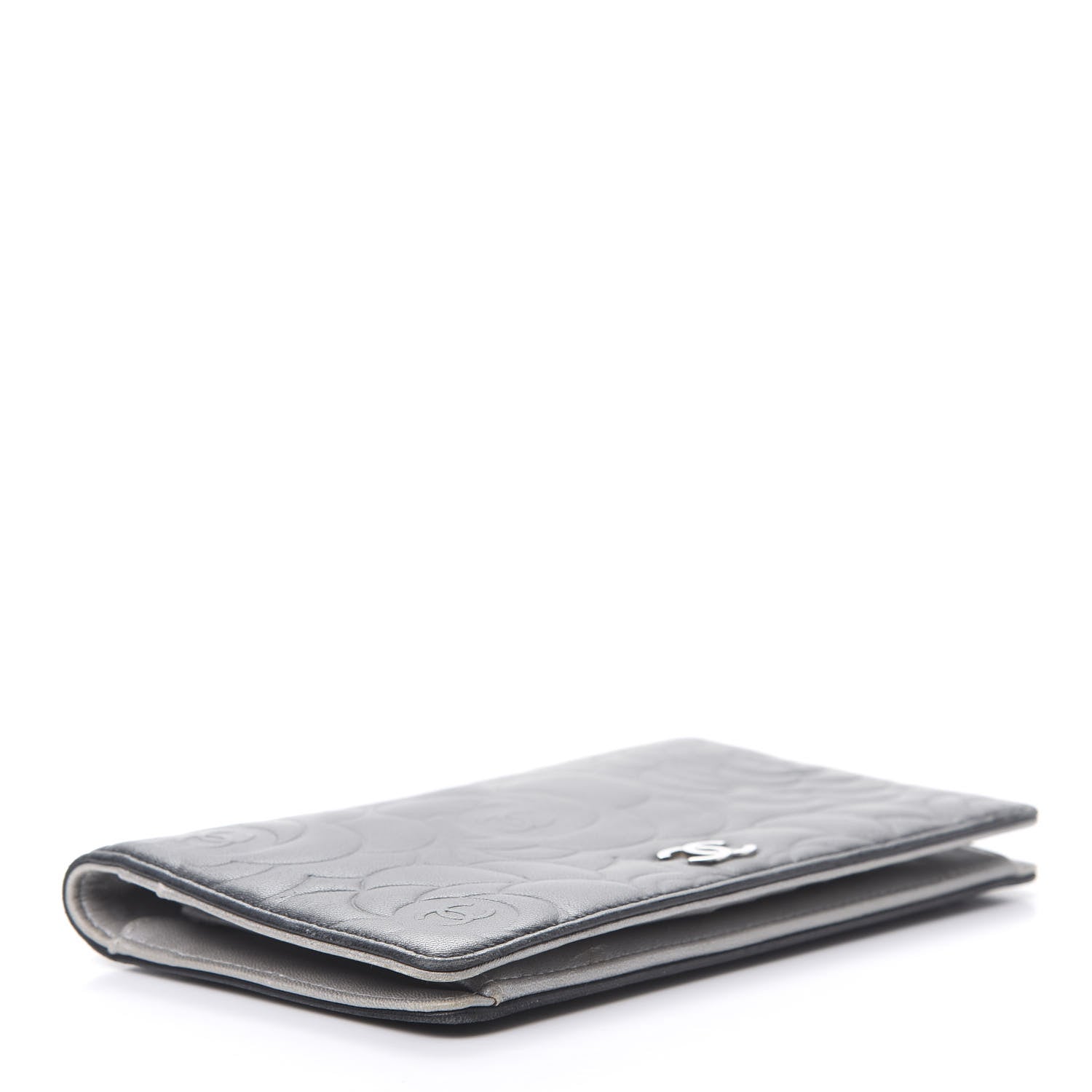 Chanel Lambskin Camellia Embossed Yen Wallet Black 4 of 11