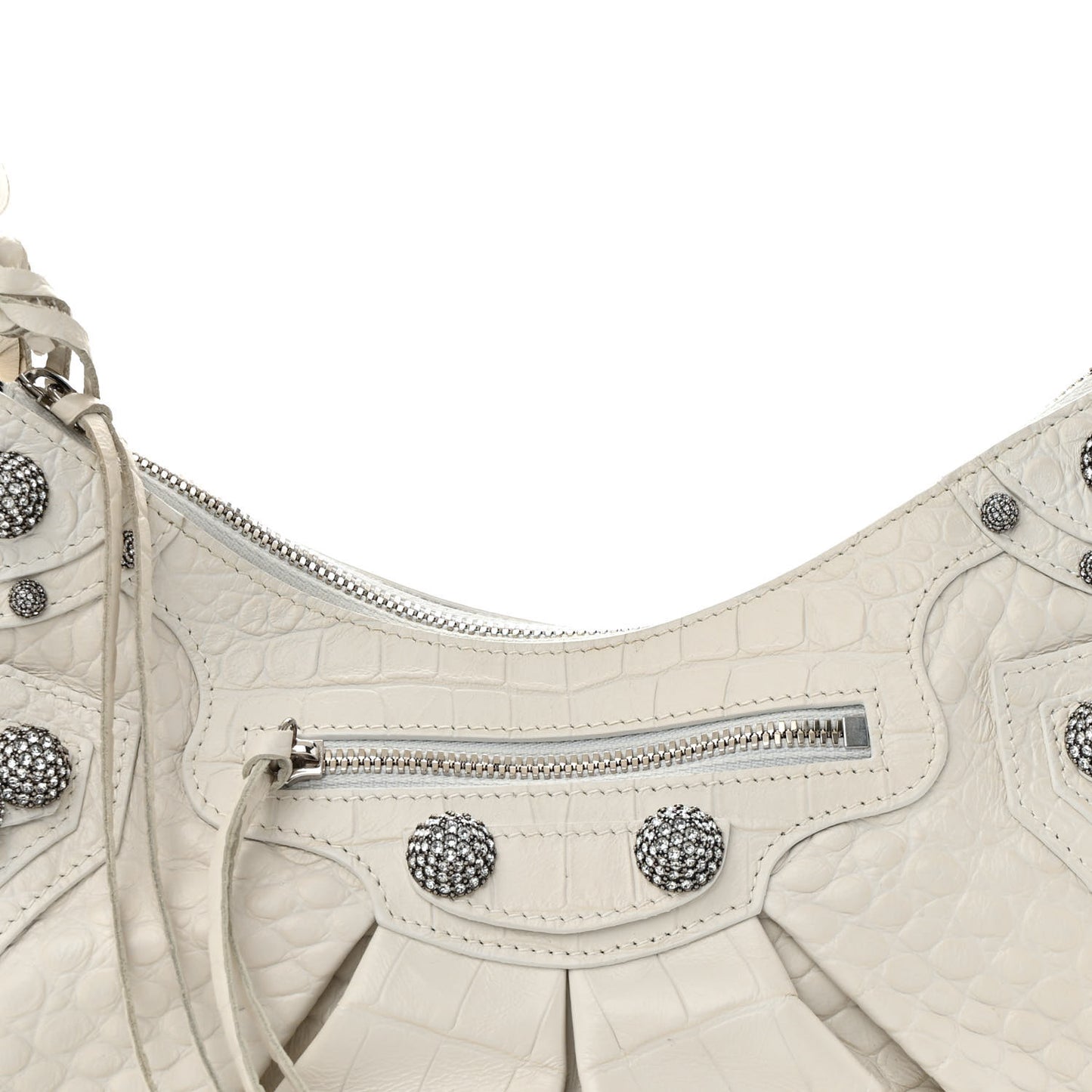 Extra Supple Calfskin Crocodile Embossed Small Le Cagole Shoulder Bag White