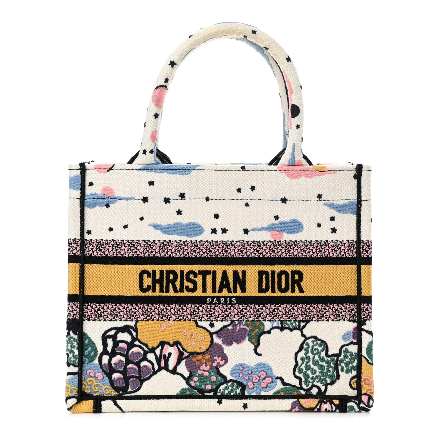 Christian Dior Canvas Embroidered Ciel De Reve Small Book Tote Latte Multicolor 1 of 15