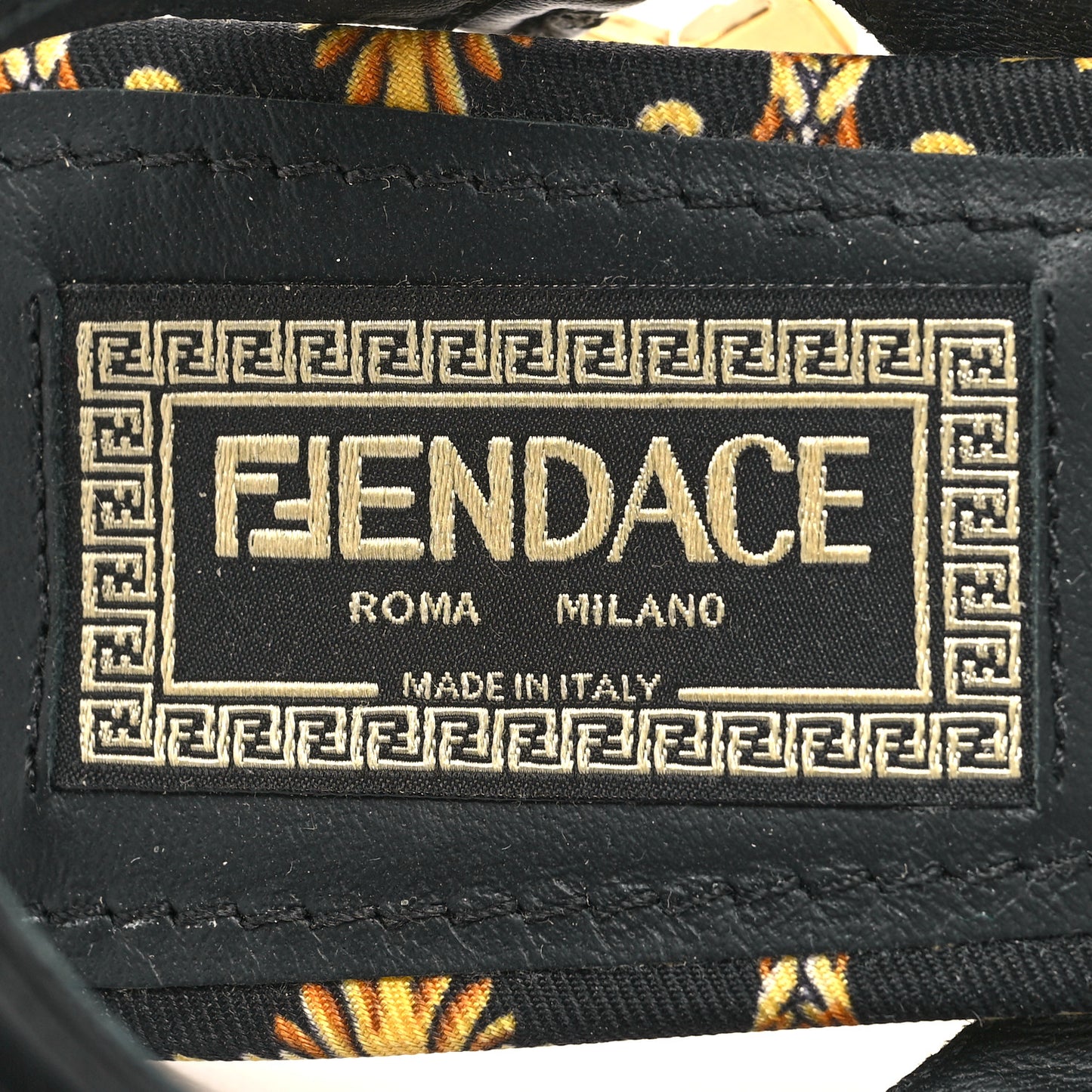 X VERSACE Silk Calfskin Fendace Fendi First 95mm Slingback Sandals 35 Tobacco Black Gold