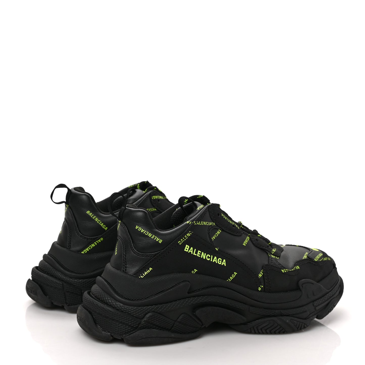 Technical Fabric Allover Logo Mens Triple S Sneakers 42 Black Fluo Yellow