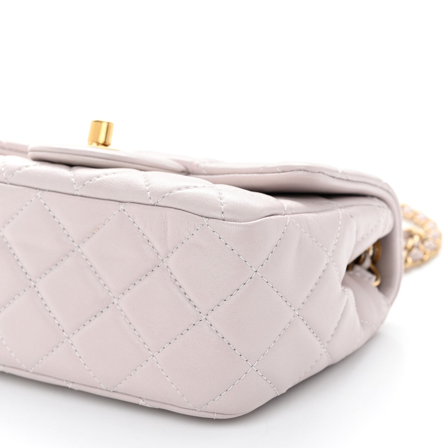 Lambskin Quilted Mini Pearl Crush Flap Light Purple