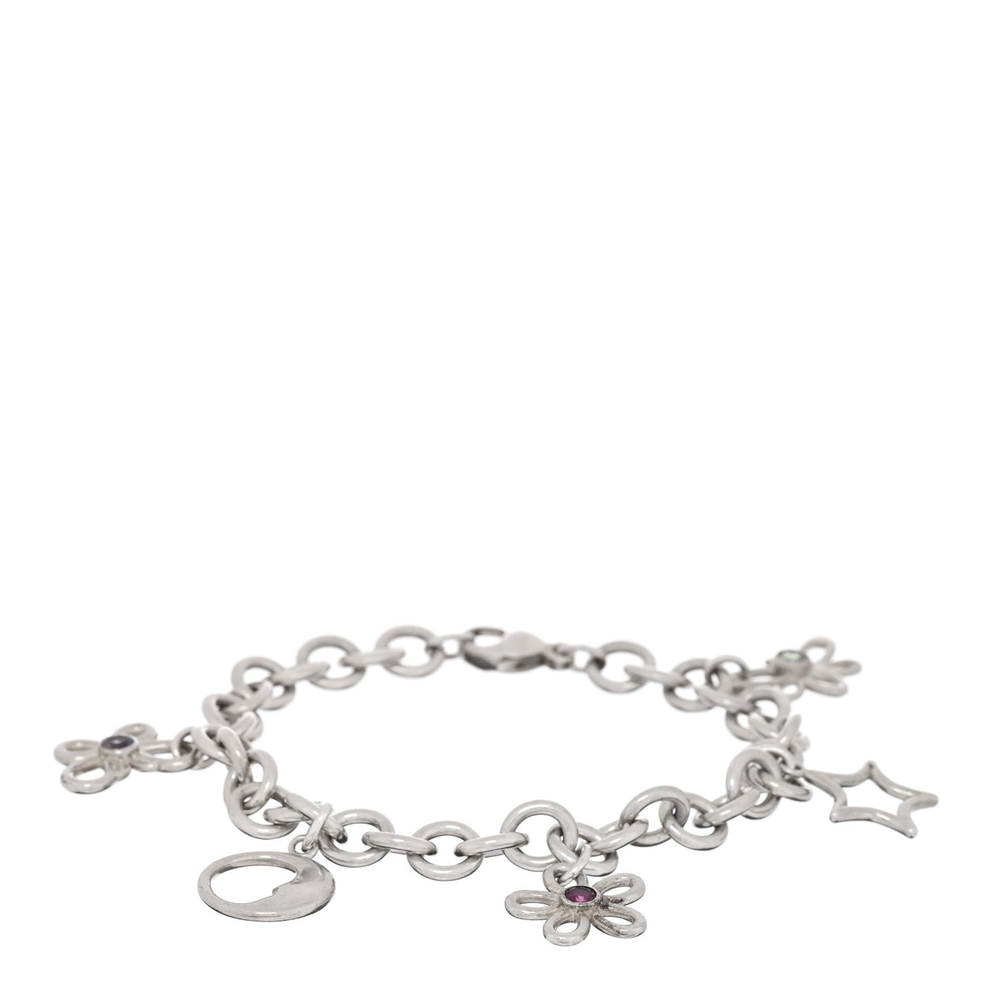 Sterling Silver Peridot Rhodolite Iolite Charm Bracelet
