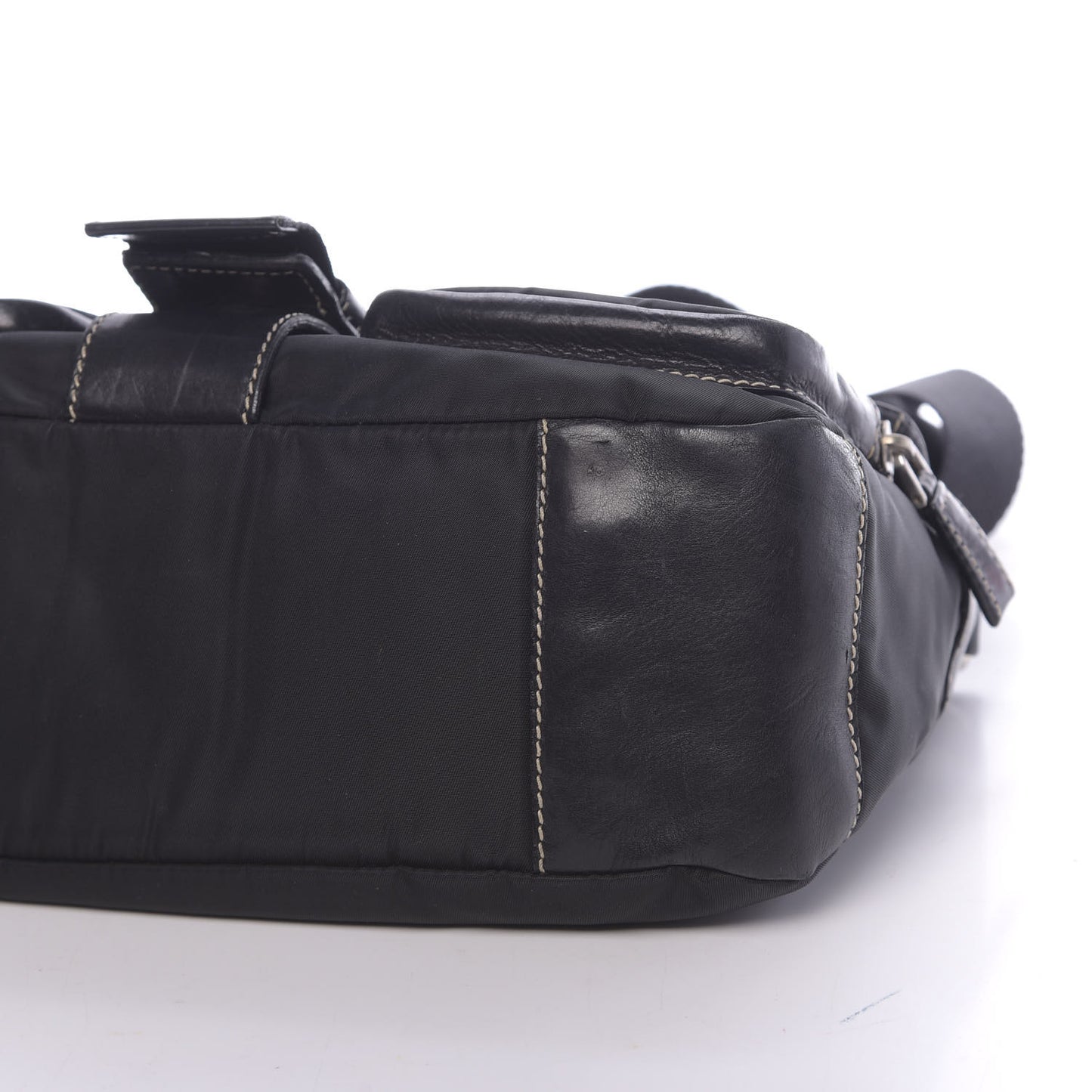 Soft Calfskin Nylon Buckle Shoulder Bag Black