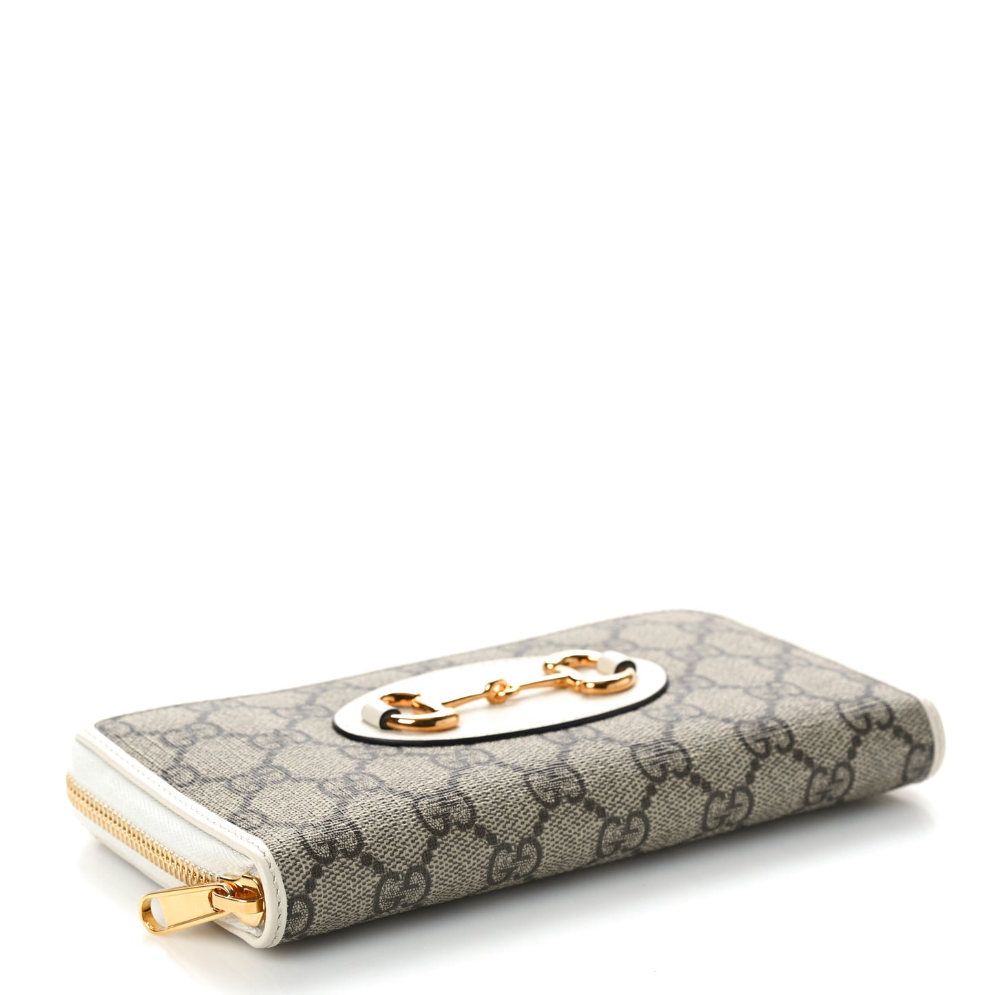 GG Supreme Monogram Azalea Calfskin Horsebit 1955 Zip Around Wallet Beige Ebony Mystic White