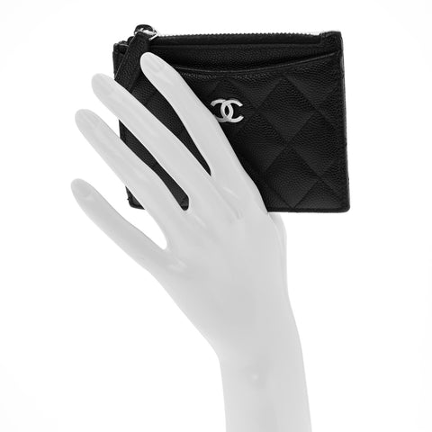 Caviar Quilted CC Zip Card Holder Black