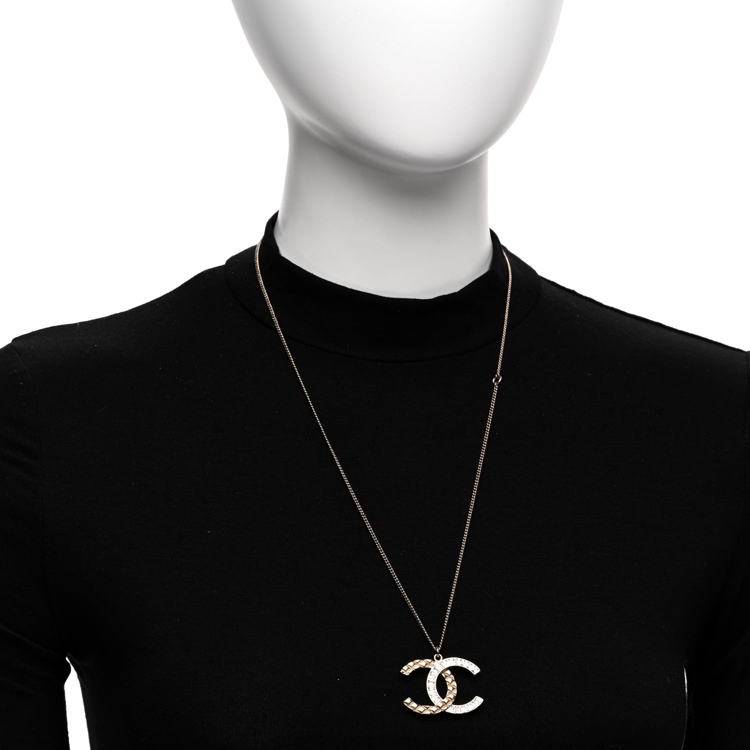 Chanel Baguette Crystal Quilted CC Pendant Necklace Gold 2 of 5