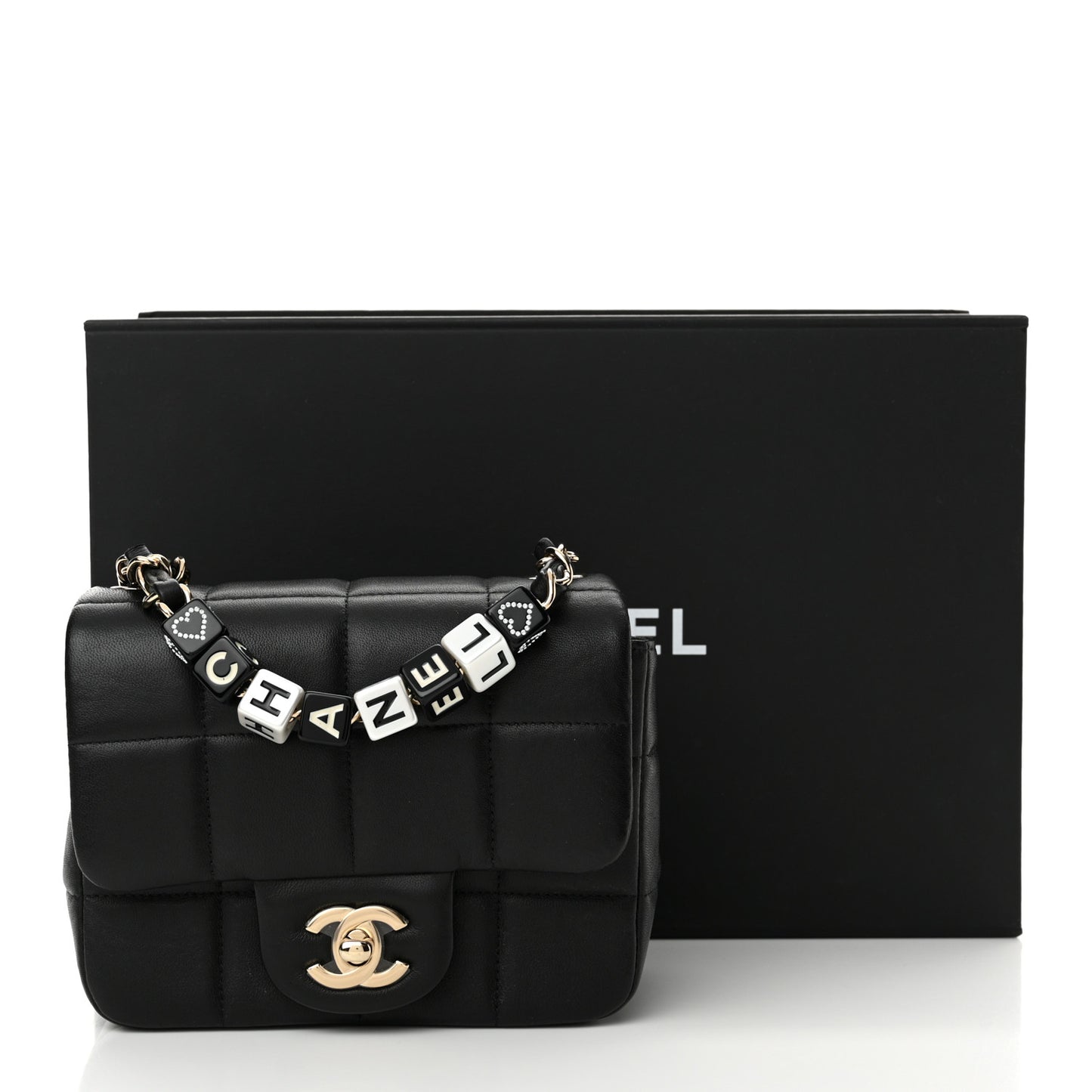 Lambskin Resin Crystal Square Quilted Mini Monacoco Flap Black