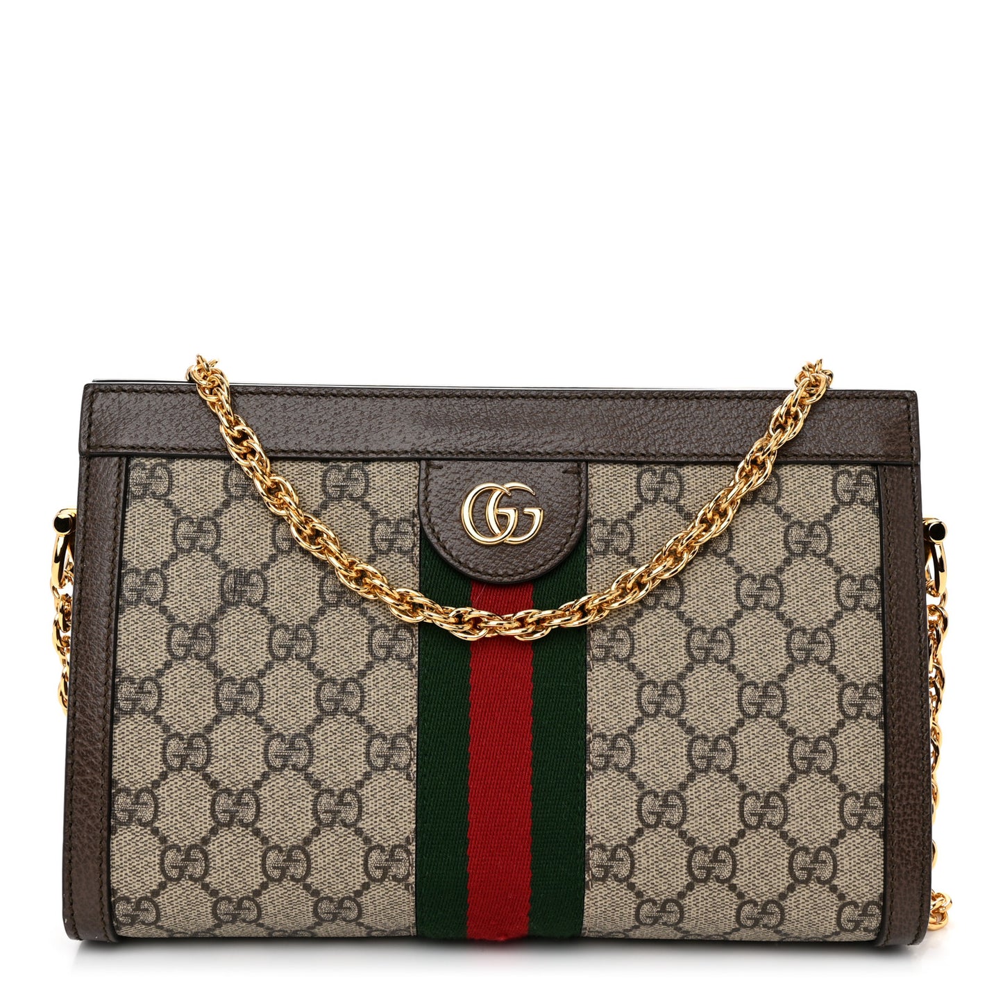 GG Supreme Monogram Web Small Ophidia Chain Shoulder Bag Brown