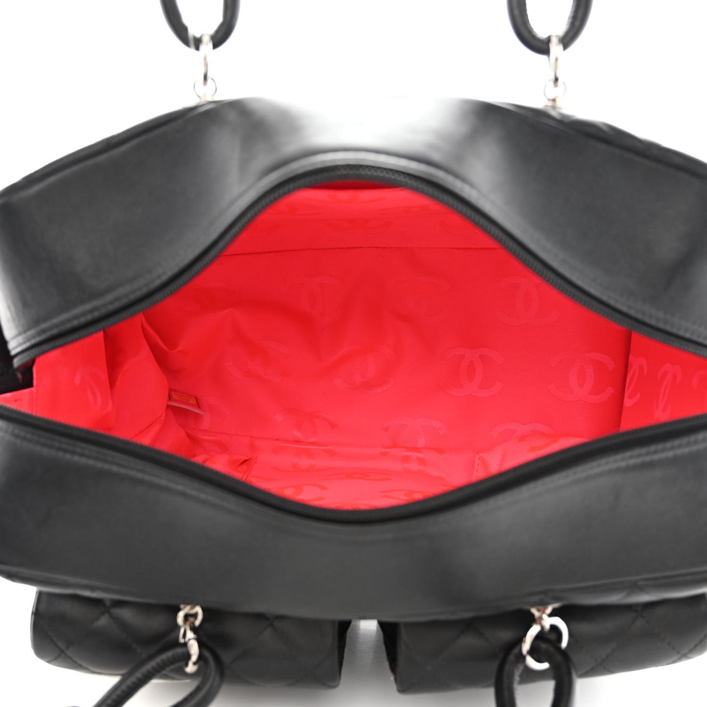 Calfskin Quilted Large Cambon Multipocket Reporter Black
