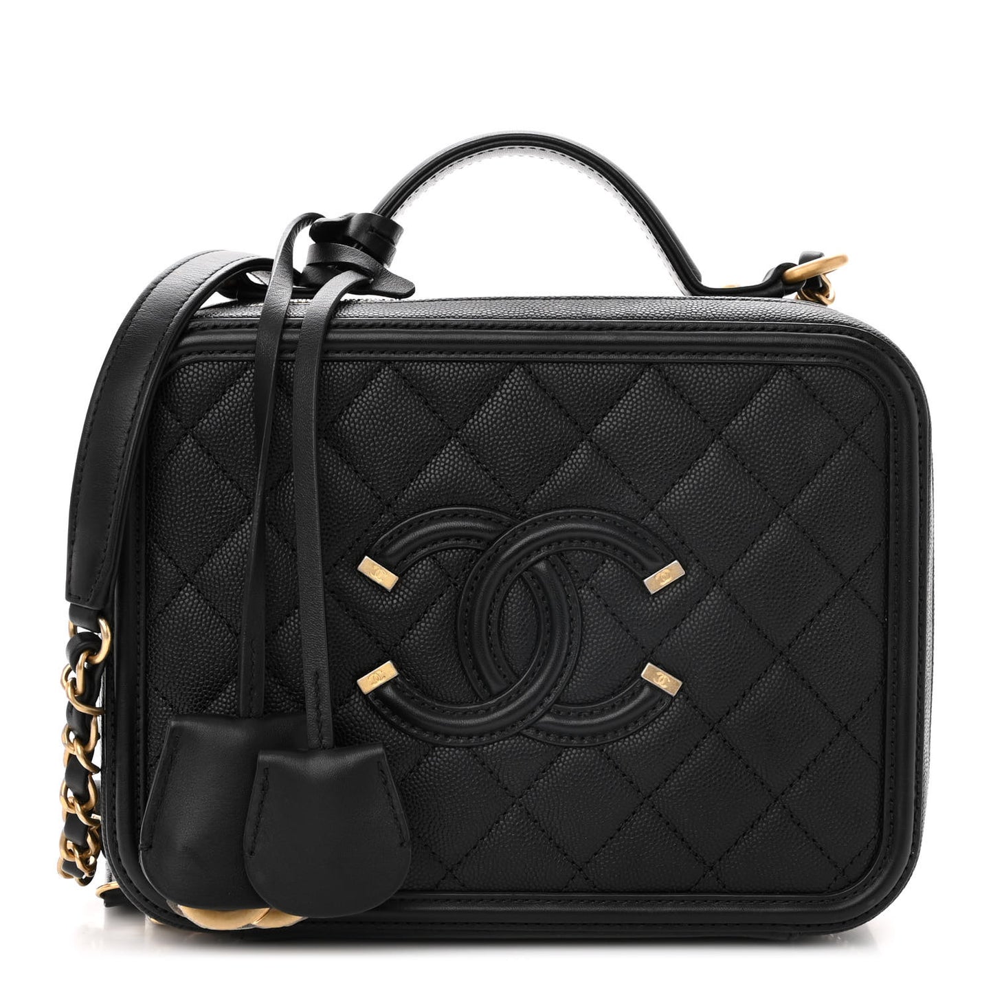 Caviar Quilted Medium CC Filigree Vanity Case Black