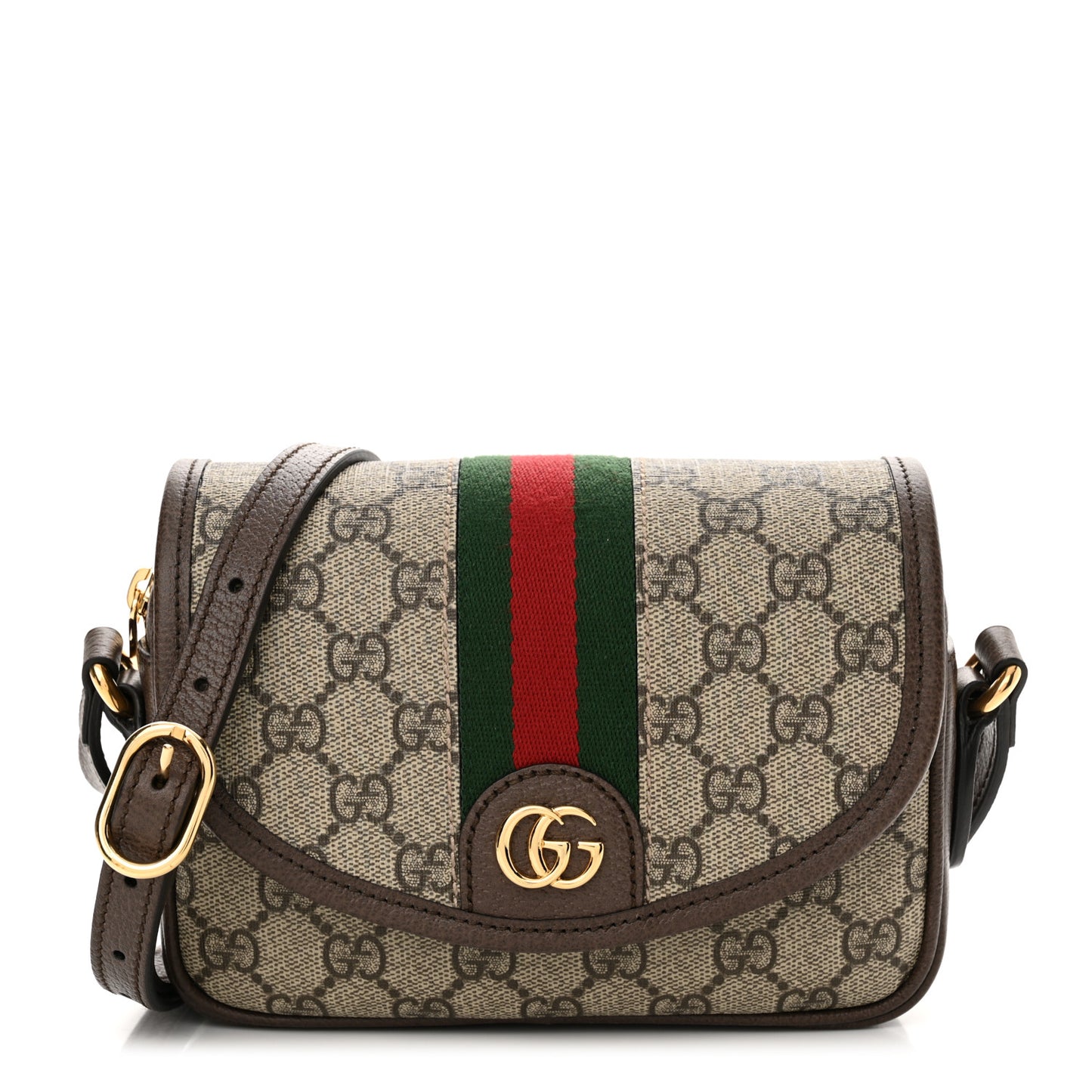 GG Supreme Monogram Textured Dollar Calfskin Mini Ophidia Flap Shoulder Bag Beige Ebony New Acero