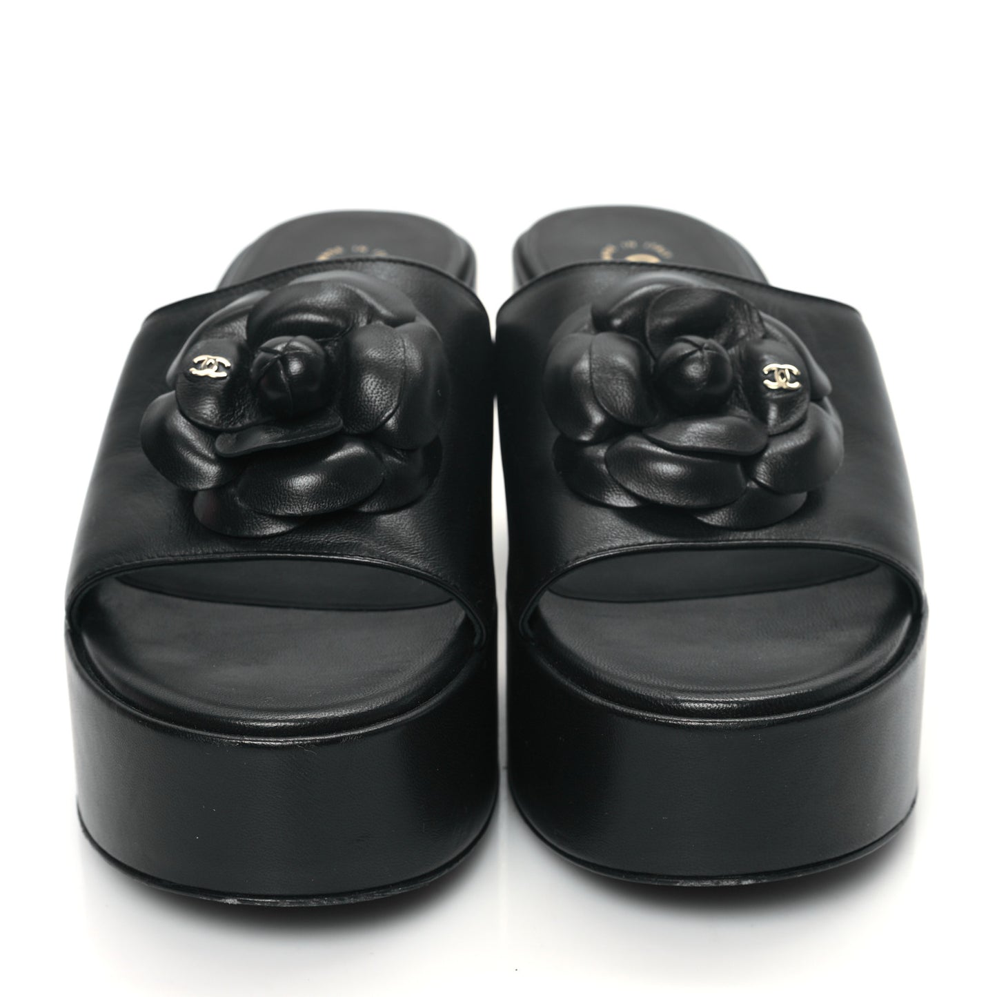 Lambskin Camellia Platform Mules 38.5 Black