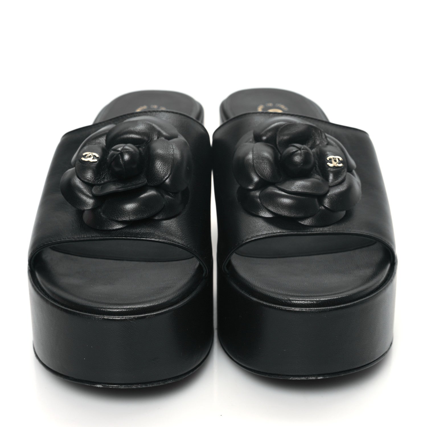 Chanel Lambskin Camellia Platform Mules 38.5 Black 2 of 8