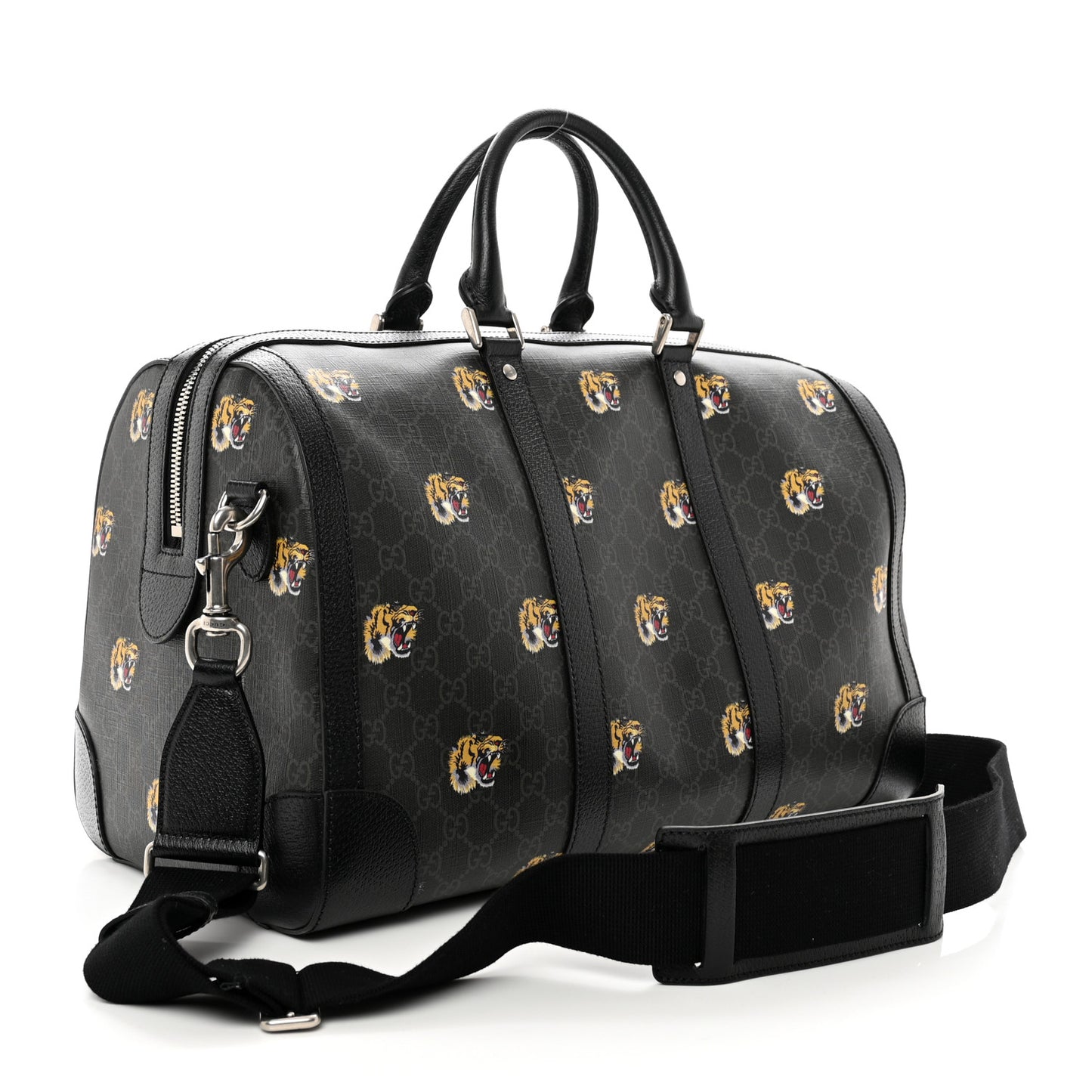 GG Supremem Monogram Tiger Face Textured Dollar Calfskin Large Retro Interlocking G Duffle Bag Black Multicolor