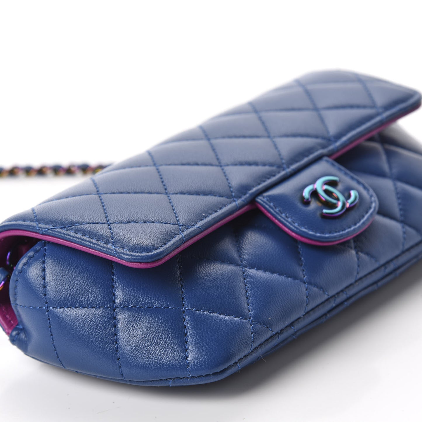Lambskin Quilted Glasses Case With Chain Blue Purple